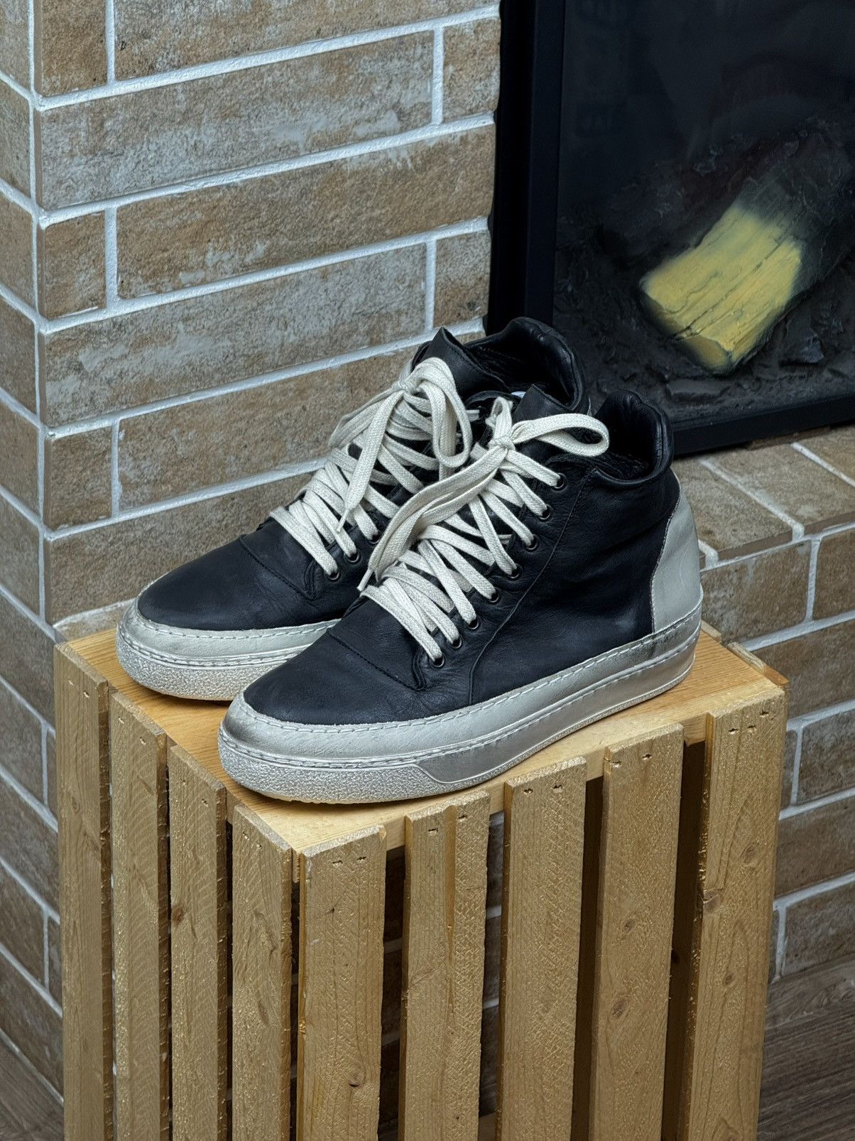 Masnada Masnada Leather Double Sole Black Hi Top Sneakers Size US 7 / EU 40 - 3 Thumbnail