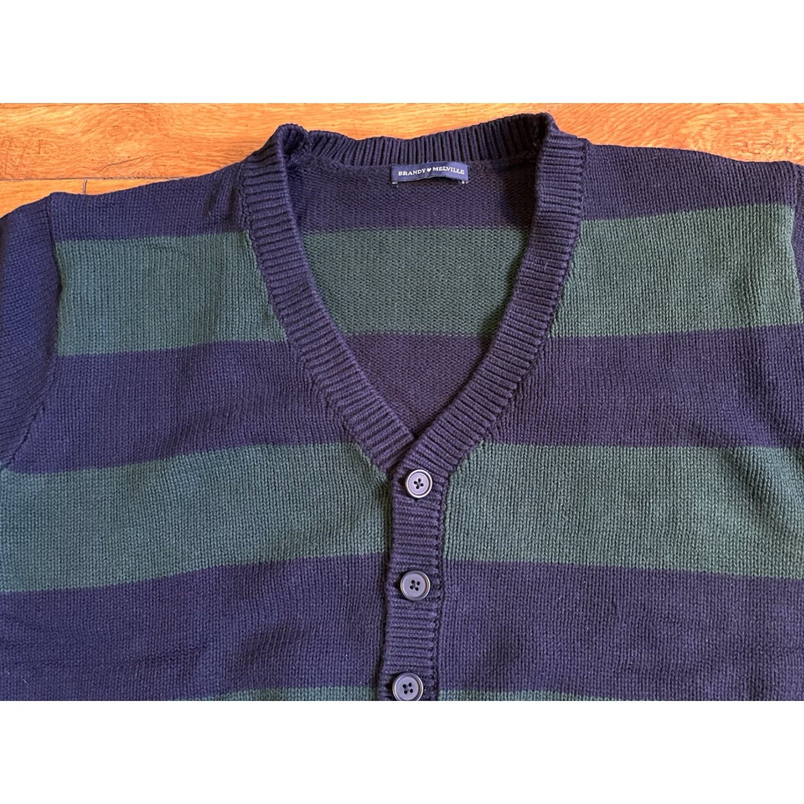 Brandy Melville VINTAGE Brandy Melville Cardigan Sweater Women’s XL Blue Green Striped Size XL / US 12-14 / IT 48-50 - 3 Thumbnail