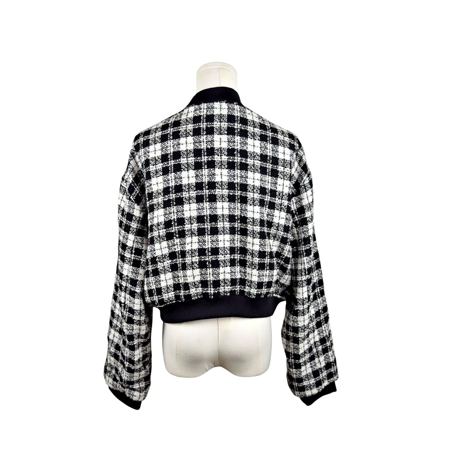 Anthropologie Anthropologie Maeve B/W Plaid Cropped Tweed Bomber Jacket Size L / US 10 / IT 46 - 6 Thumbnail