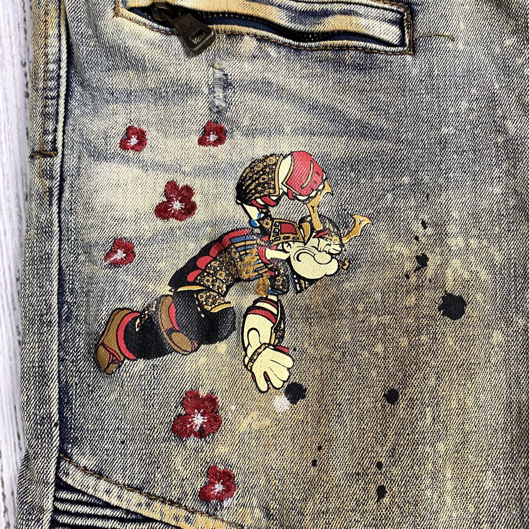 Vintage VINTAGE KRYPTIC POPEYE x STREETWEAR Distressed Slim Fit Denim Jeans Men 34x32 Blue 90s Size US 34 / EU 50 - 3 Thumbnail