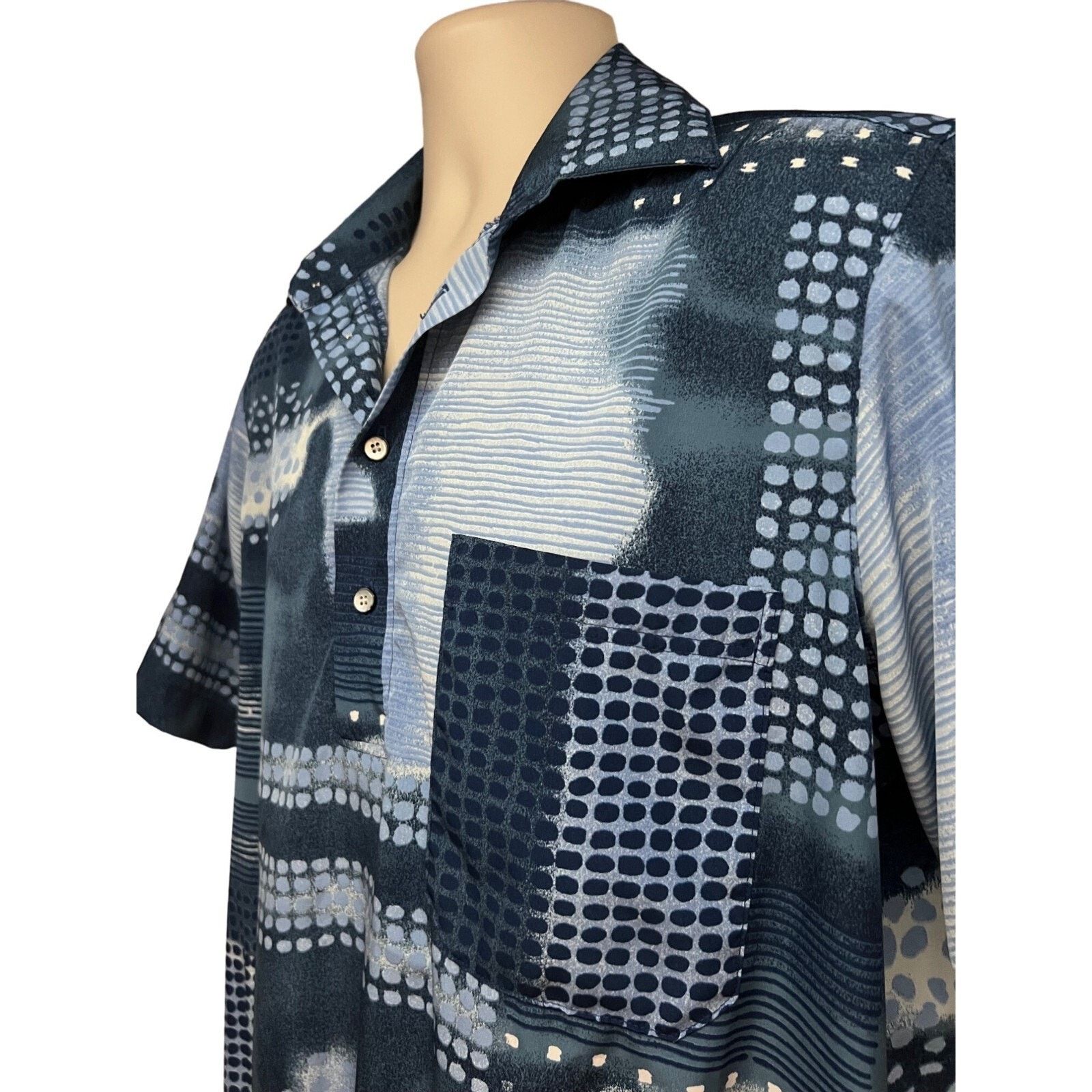 Vintage D'Accord Vintage 70s Disco Blue Pullover Shirt Medium Pocket Size US M / EU 48-50 / 2 - 5 Thumbnail