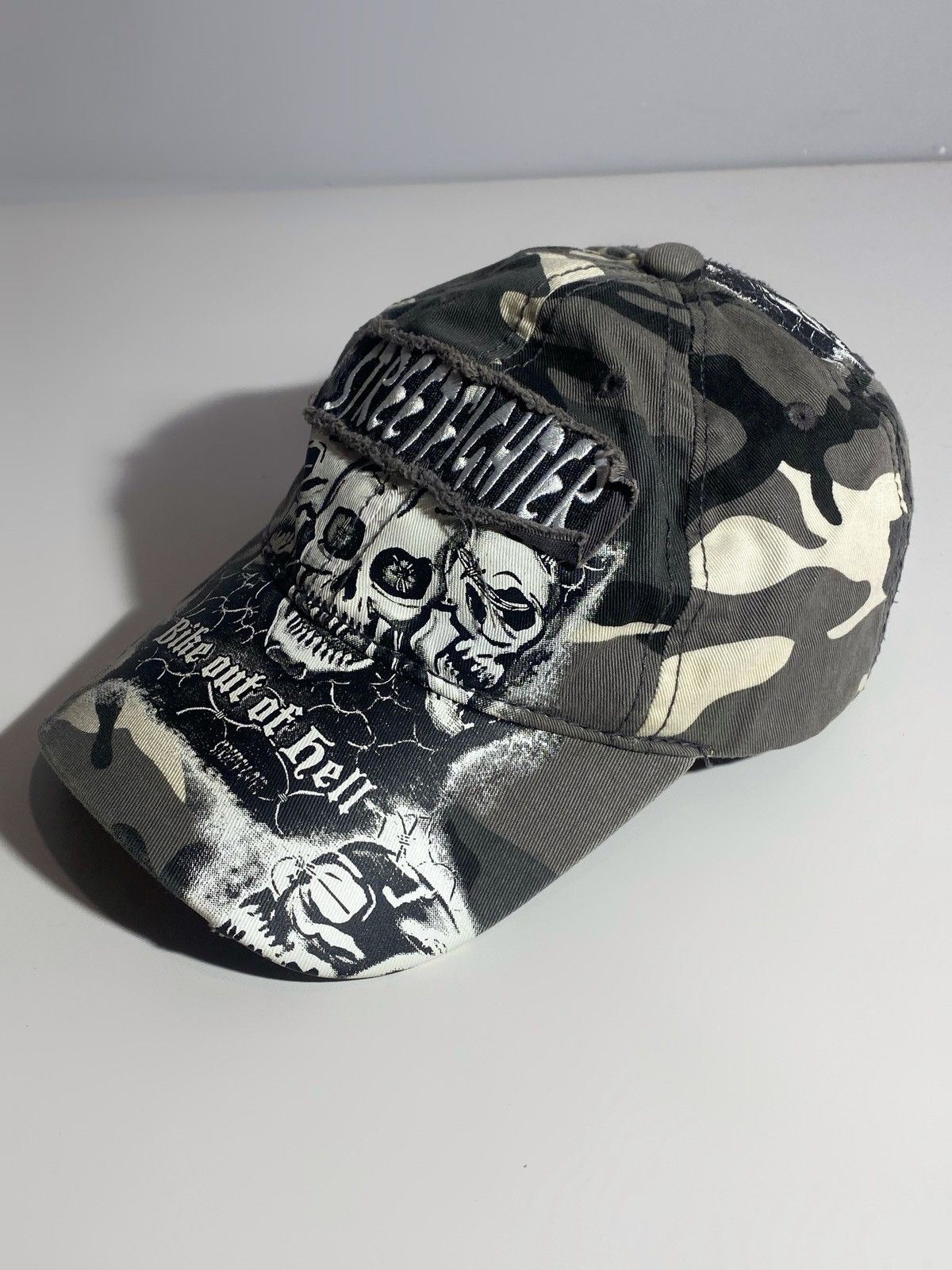 Hysteric Glamour Street Fighter Camo Skull Distressed Cap Harley Davidson Size ONE SIZE - 8 Thumbnail
