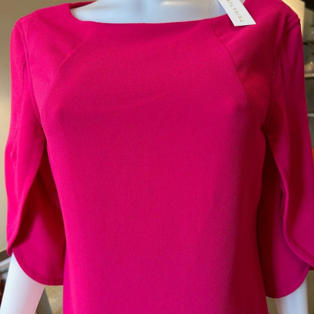 Designer Trina Turk Memorable Hibiscus Pink Tulip Sleeves Dress Size M / US 6-8 / IT 42-44 - 4 Thumbnail