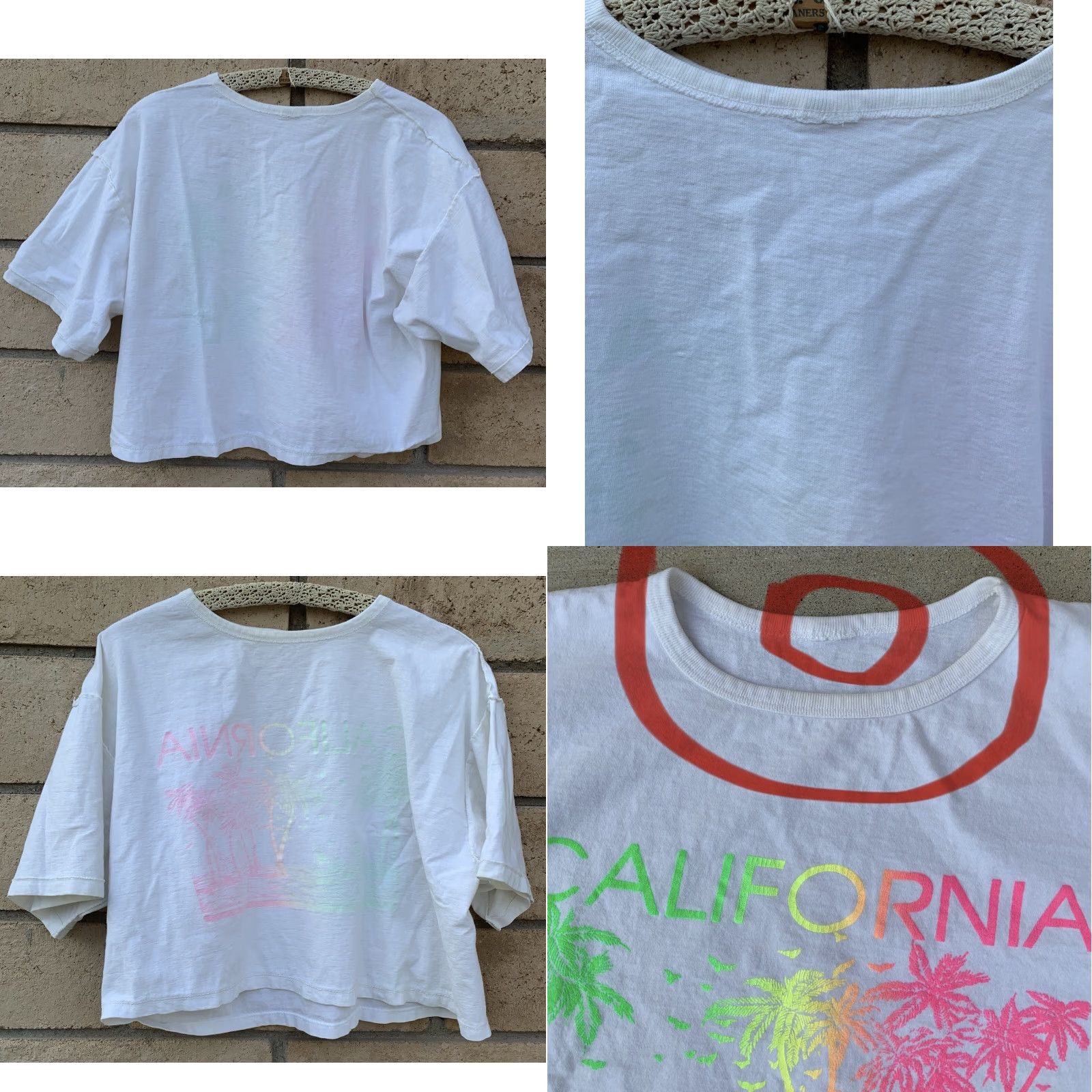 Vintage VINTAGE California Cropped T Shirt One Size White 80s 1980s Cropped T-Shirt Neon Graphics Sailboats Palm Trees Tropical Womens Shirt Size ONE SIZE - 10 Thumbnail