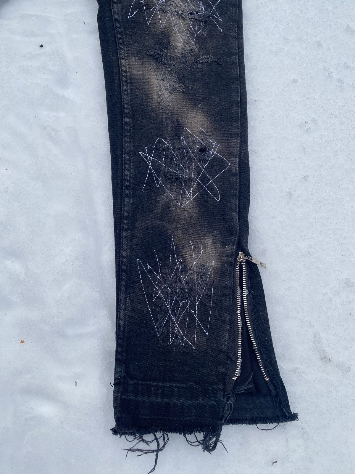 Japanese Brand Black Bleached Distressed and Repaired Zipper Flared Denim Size US 35 - 5 Thumbnail