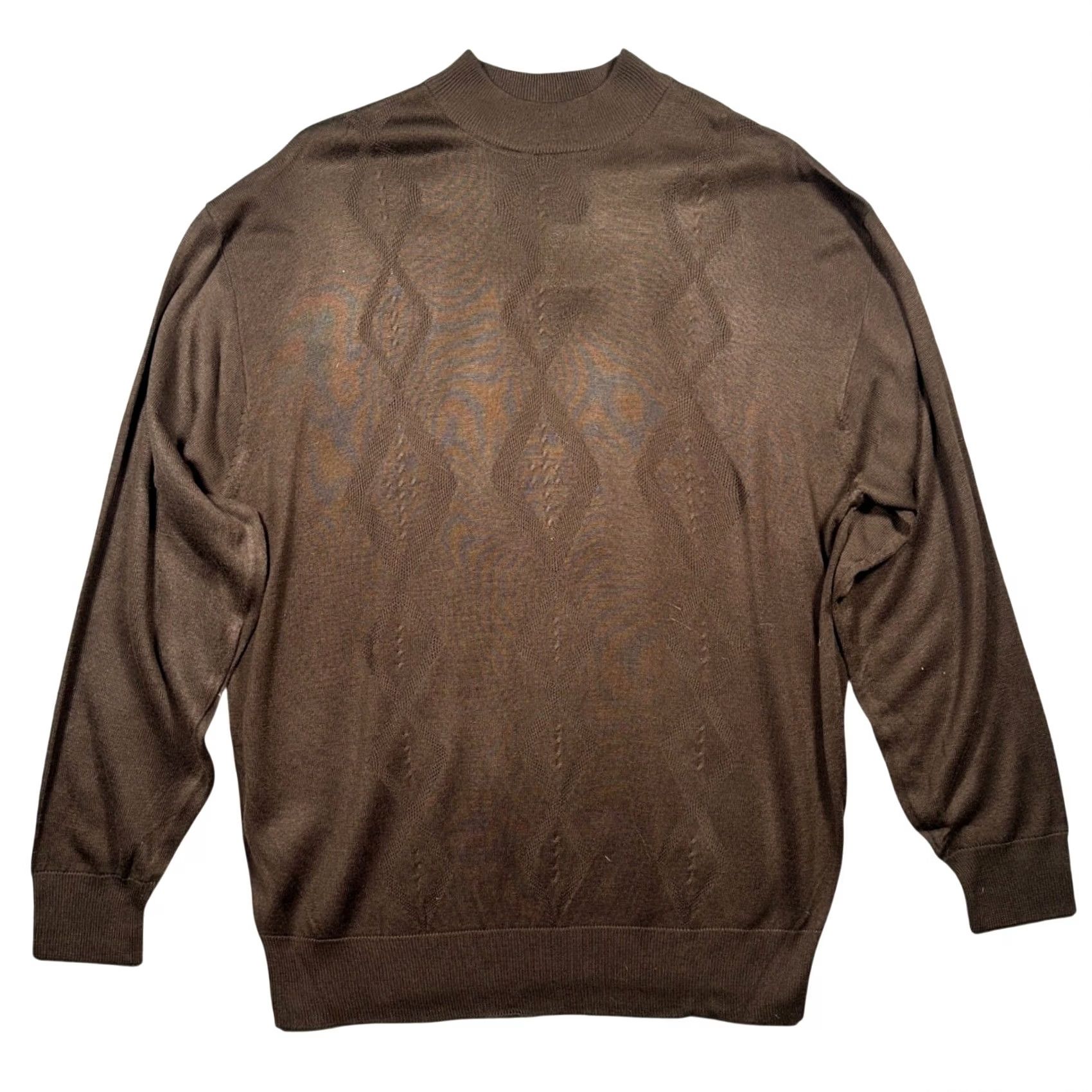 Vintage Trust Mock Neck Sweater Mens XL Brown New Diamond Textured Knit BS066 Size US XL / EU 56 / 4 - 2 Thumbnail