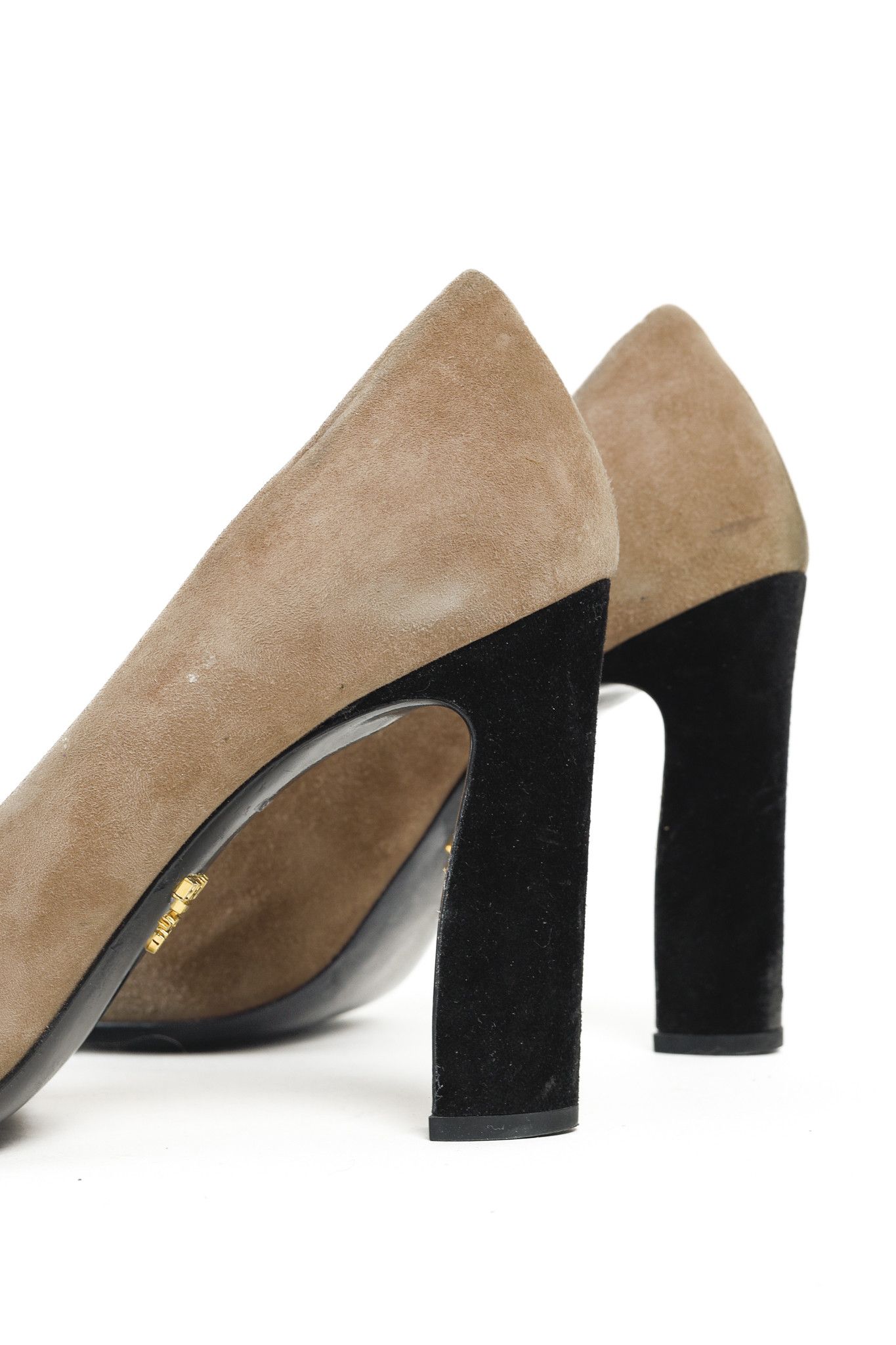 Prada Prada Taupe & Black Cap Toe Suede Pumps Size US 6.5 / IT 36.5 - 8 Thumbnail