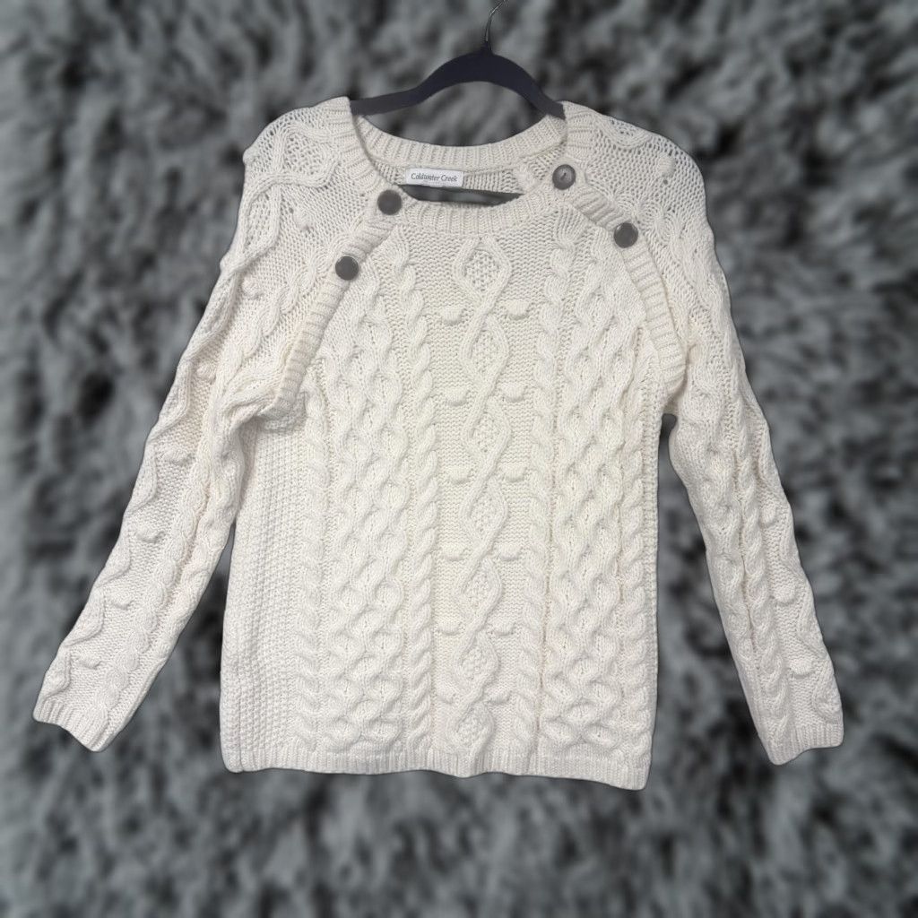 Coldwater Creek Vtg 90s Coldwater Creek Sweater Womens PS White Cable Knit Coastal Granola Girl Size S / US 4 / IT 40 - 1 Thumbnail