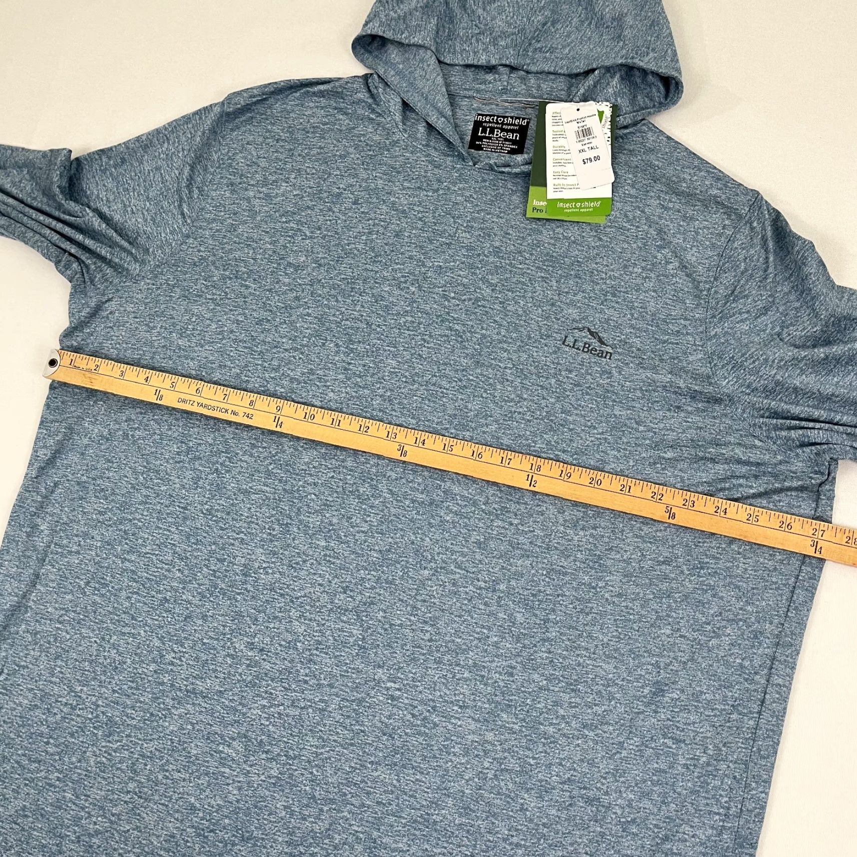 Vintage LL Bean Insect Shield ProKnit Hoodie Mens 2XLT Tall Heather Blue Hiking Stretch Size US XXL / EU 58 / 5 - 5 Thumbnail