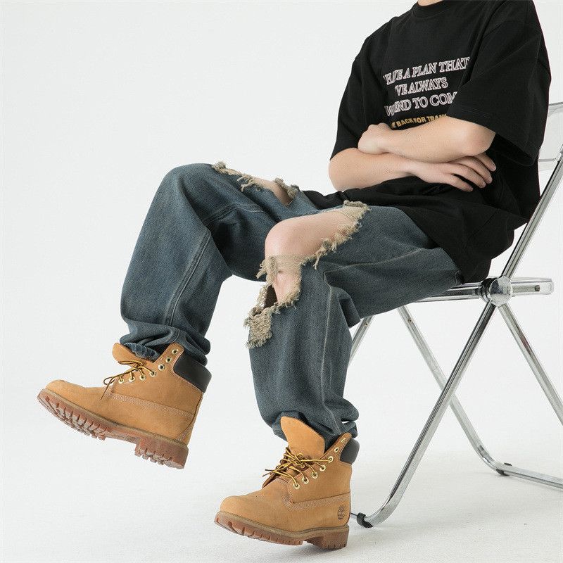 Japanese Brand Retro high street men's cleanfit straight ripped jeans Size US 32 / EU 48 - 3 Thumbnail