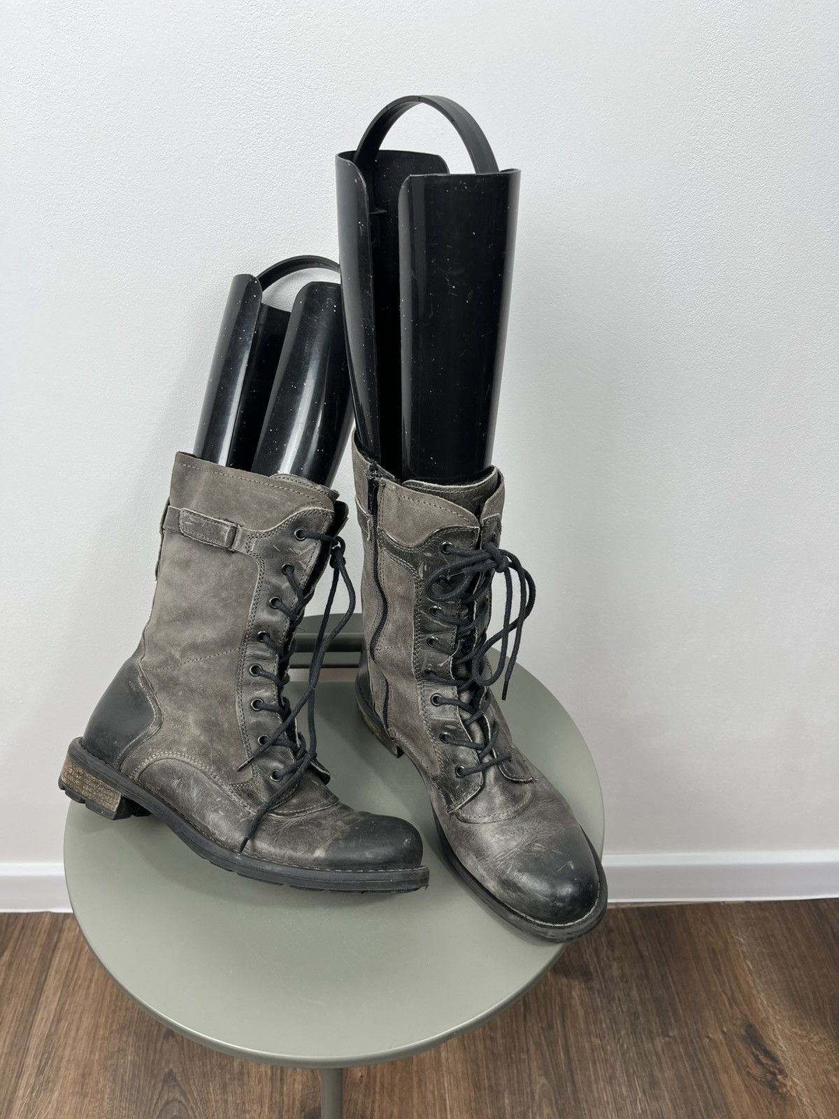 Other Gray Distressed Leather Lace-Up Avant-Garde Boots Size 39 Size US 8.5 / IT 38.5 - 4 Thumbnail
