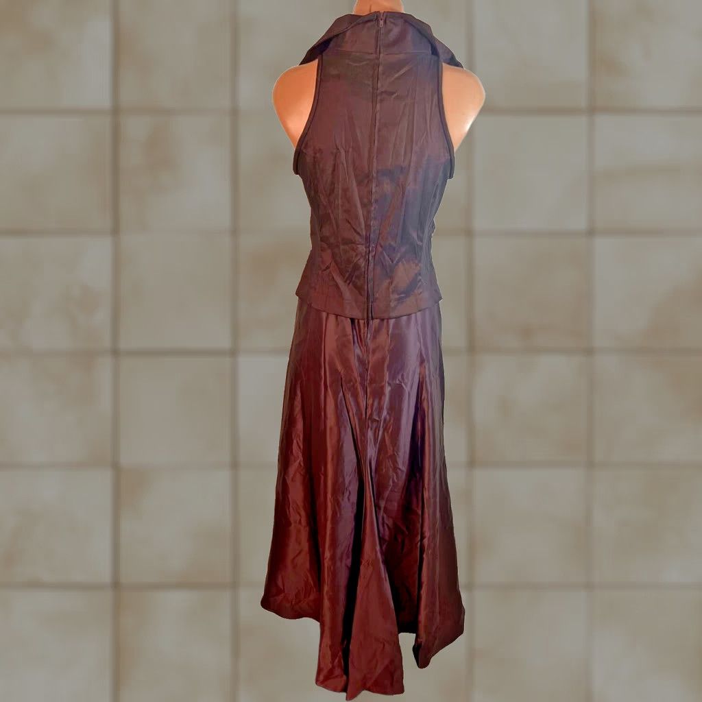 Tadashi Shoji VINTAGE Tadashi Shoji Petite Iridescent Satin A-Line Collared Dress 6P Purple Sleeveless Cap Sleeve Long 90s Brides Formal Party/Cocktail Womens Size M / US 6-8 / IT 42-44 - 1 Thumbnail