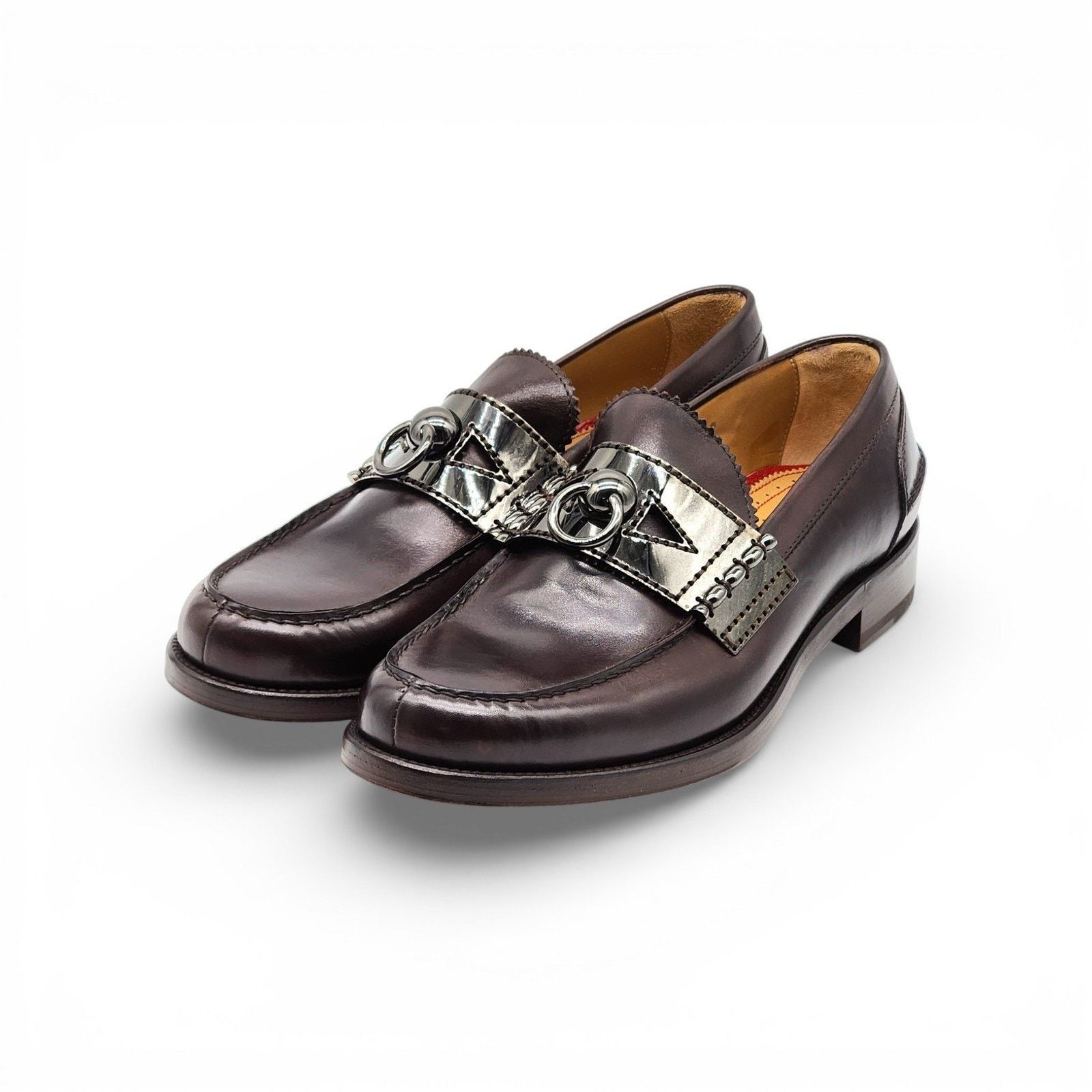 Leather Loafers with Metal Ornament Brown EU 40.5 US 7.5 NWB