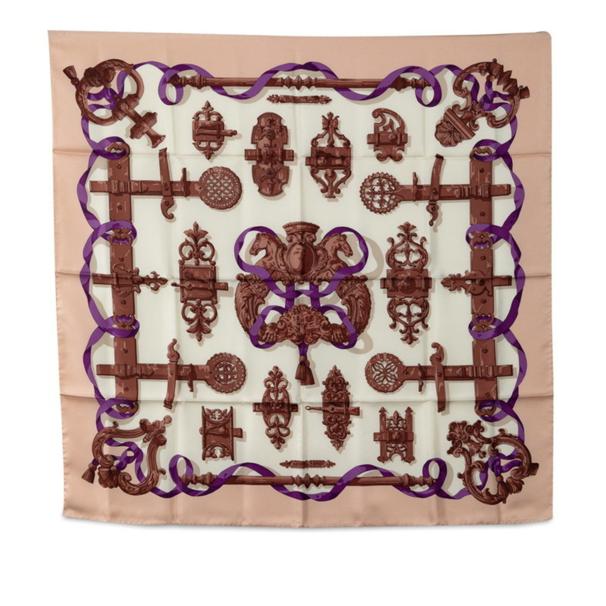 image of Hermes Carre 90 Ferronnerie Ironwork Scarf Muffler Pink White Multicolor Silk Women's Hermes