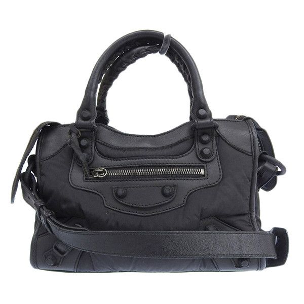 Balenciaga Nylon Leather Mini City 2way Hand Bag Black