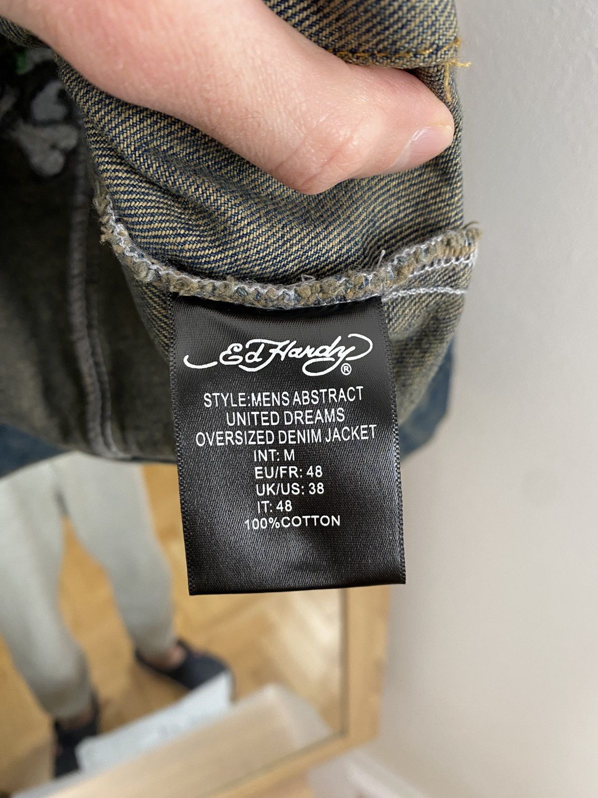 Oversized washed blue denim jacket big logo by Ed Hardy