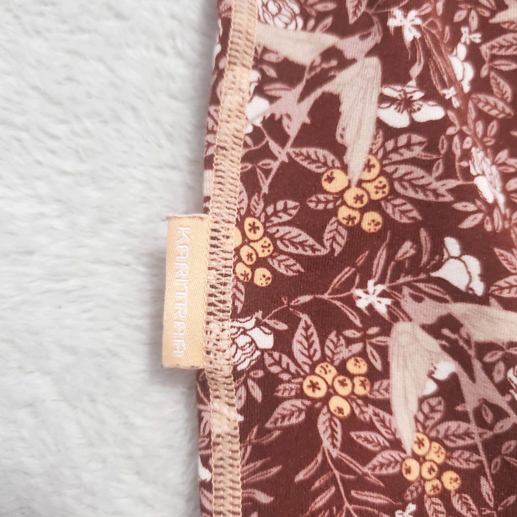 Vintage Kari Traa Base Layer FRYD Pant Women M Burgundy Peach Bird Floral Print Leggings Size 32" / US 10 / IT 46 - 6 Thumbnail