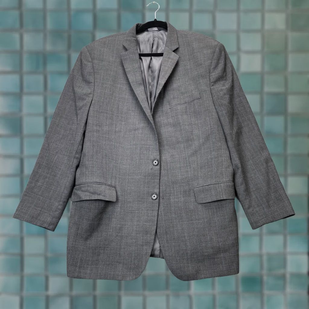 Ralph Lauren VINTAGE Lauren Ralph Lauren Blazer Mens Large Gray Plaid 90s Classic Notch Lapel Single-Breasted Two-Button Front Coat Jacket Crew Size 42R - 1 Thumbnail
