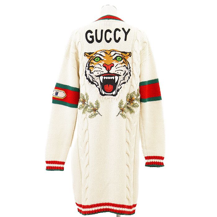 Gucci Gucci GUCCY Sheer Line Web Stripe 100% Wool Long Cardigan Cotton Tops DUTY FREE for USA
