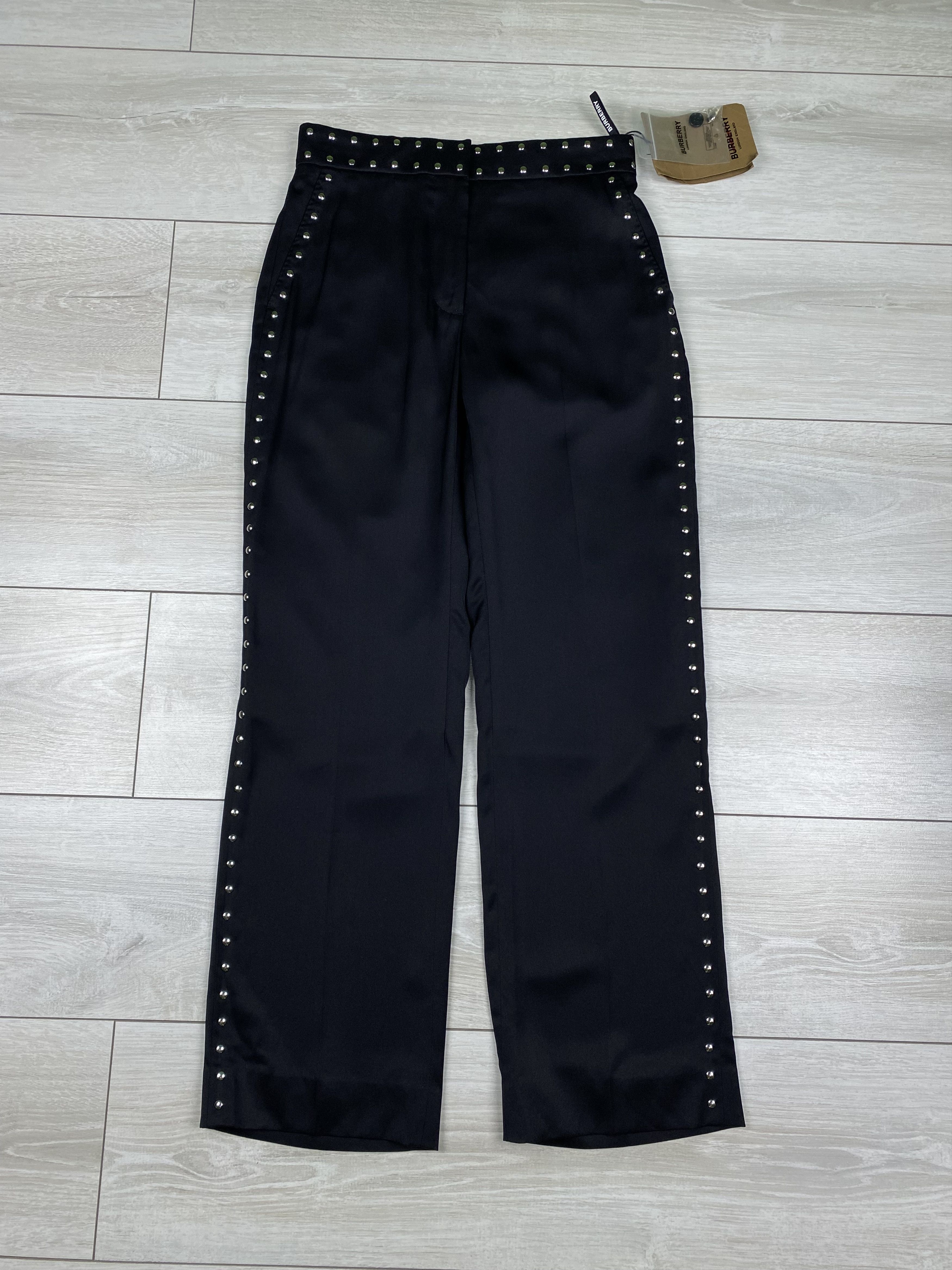 Burberry Burberry Black Silk Satin Studded Tailored Trousers pants Size 24" / US 00 / IT 34 - 1 Thumbnail