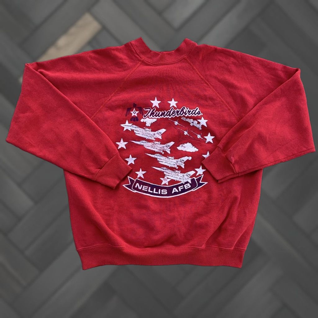 Vintage VINTAGE Thunderbirds Nellis AFB Raglan Sweatshirt L Men Red USA Graphic Print Artex Pullover Size L Size US L / EU 52-54 / 3 - 1 Thumbnail