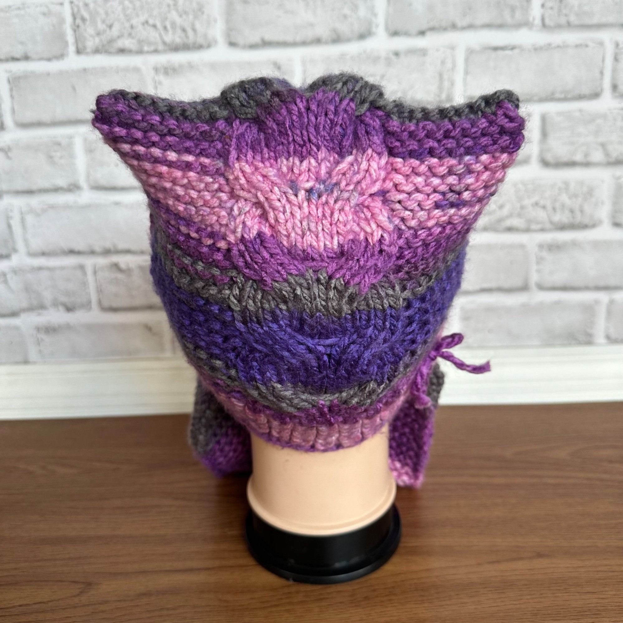 Other Silky Hand-Knit Purple Cat Ear Earflap Beanie Hat | Cozy Win Size ONE SIZE - 4 Thumbnail