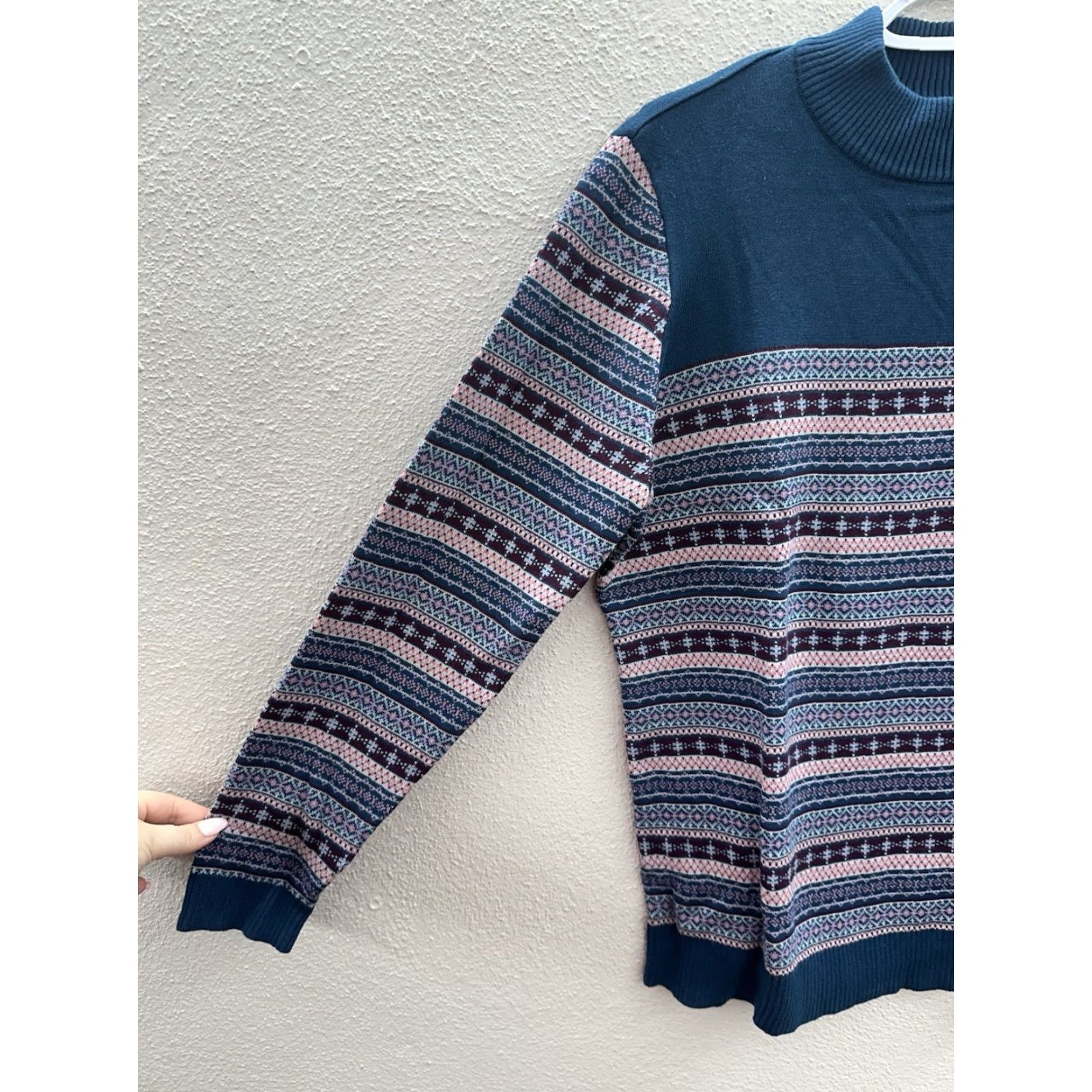 Altea The Tog Shop Womens Sweater Large Teal Fair Isle Long Sleeve Knit NWTs Size L / US 10 / IT 46 - 2 Thumbnail