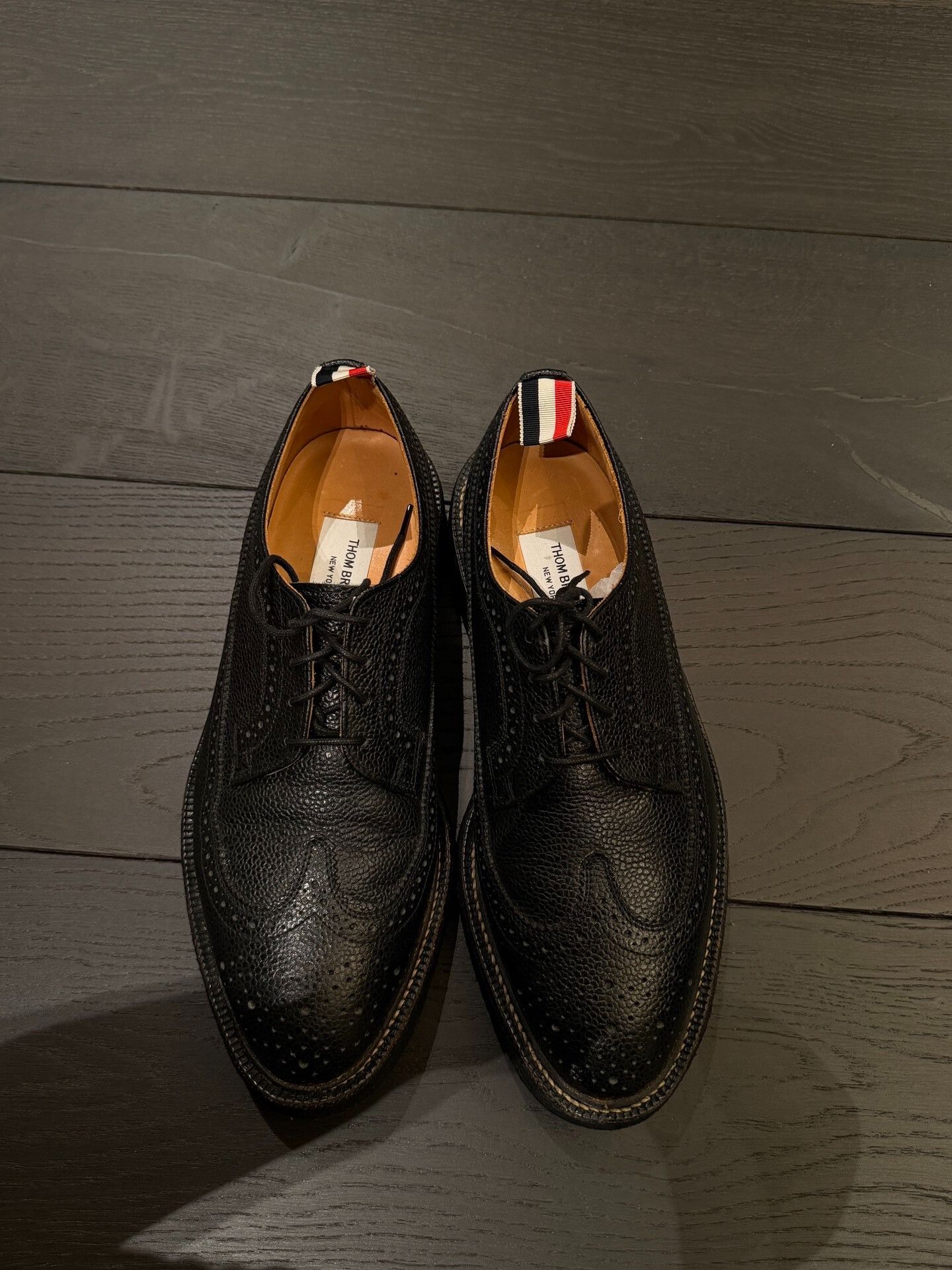 THOM BROWNE Black Carved Leather Oxfords