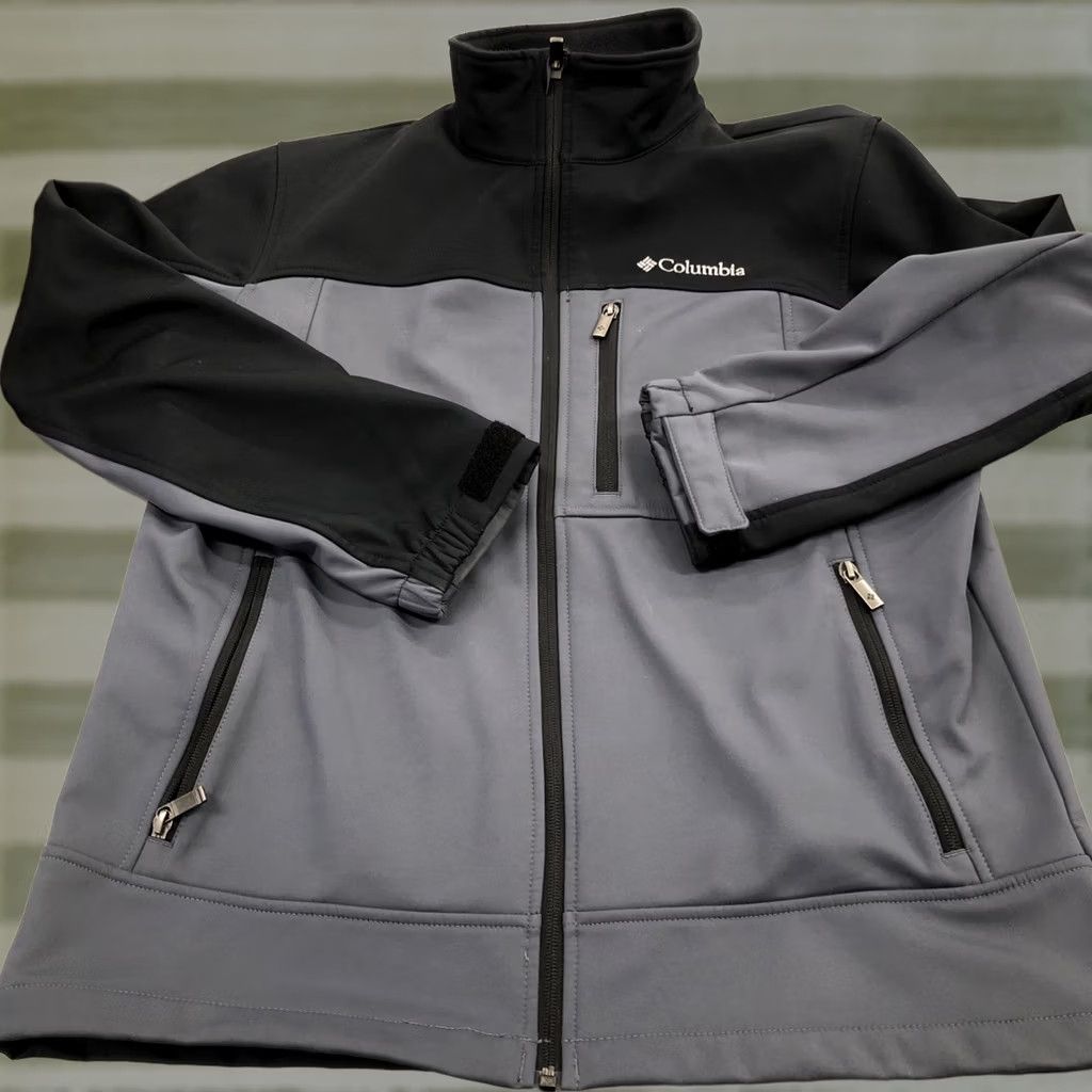 Vintage Columbia Jacket Mens Medium Soft Shell Zip Velcro Elastic Wind Water Resistant Grey Black Solid Logo Outdoor Ski Hiking Walking 90s? Size US M / EU 48-50 / 2 - 1 Thumbnail