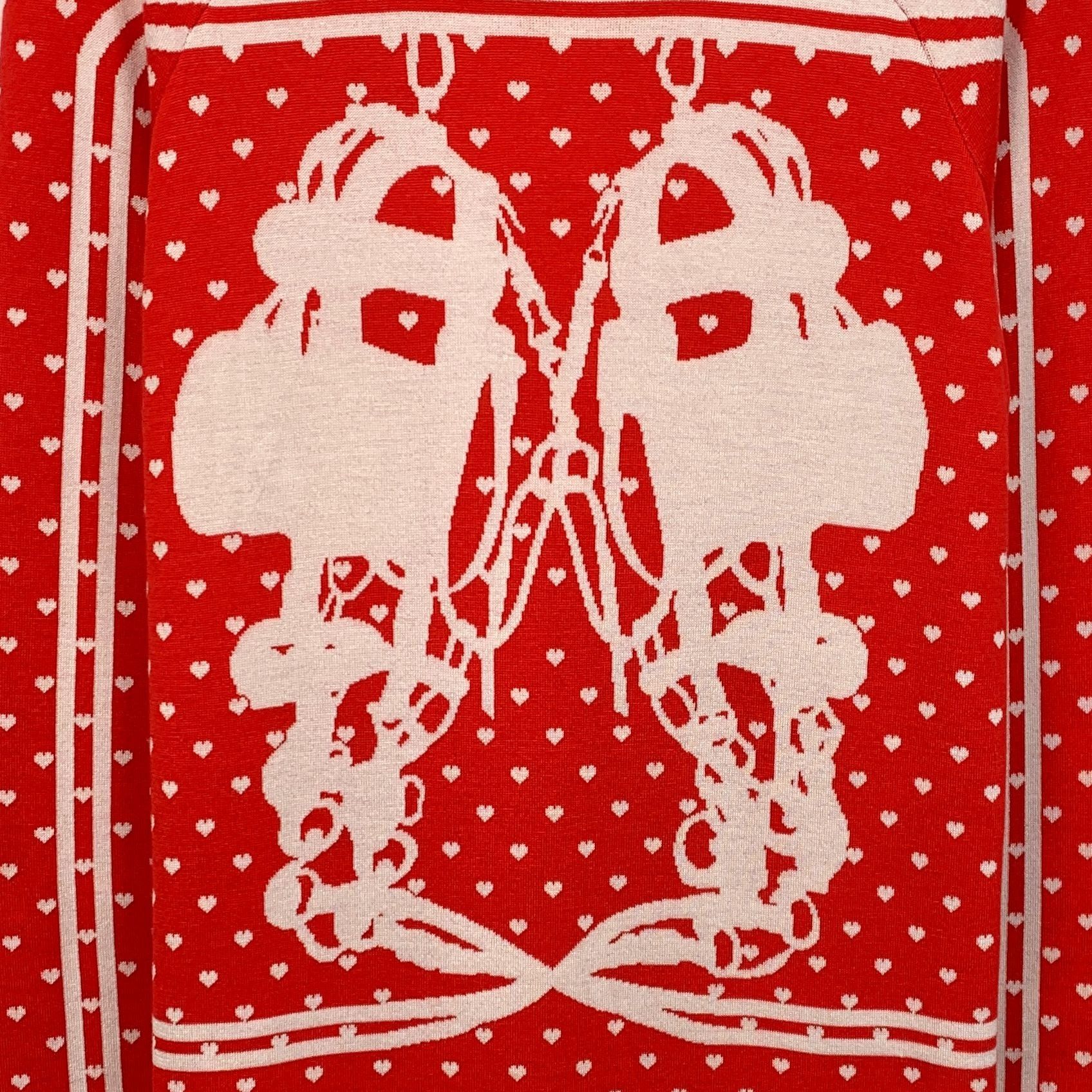 Hermes Hermès Red Polka Dot & Heart Print Cashmere Silk Blend Dress Size XXS / US 00 / IT 34 - 6 Thumbnail