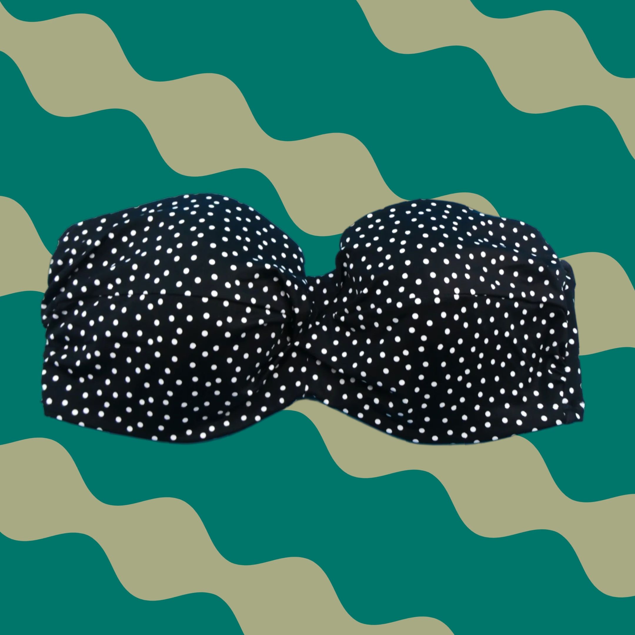 Victoria's Secret Bikini Top Bandeau Black Polka Dot Strapless 38DD Womens Beach Quick Dry