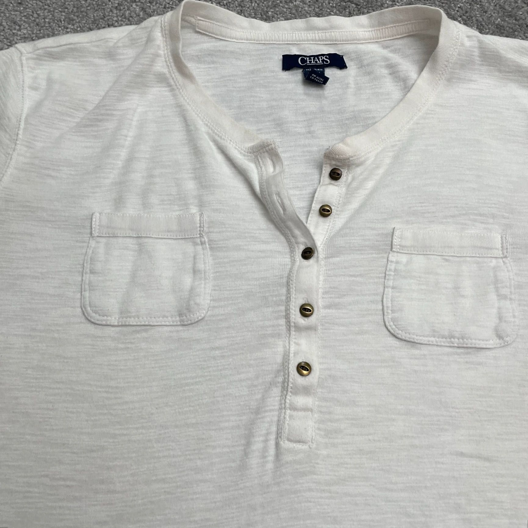 Chaps Chaps Henley Shirt Mens XL Solid White Short Sleeve Cotton Casual Pocket Top Size US XL / EU 56 / 4 - 4 Thumbnail