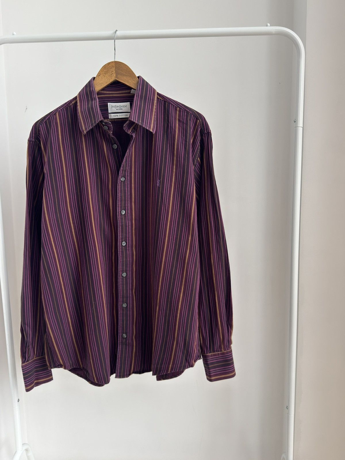 Yves Saint Laurent Vintage Yves Saint Laurent Stripped Purple button up shirt Size US L / EU 52-54 / 3 - 3 Thumbnail