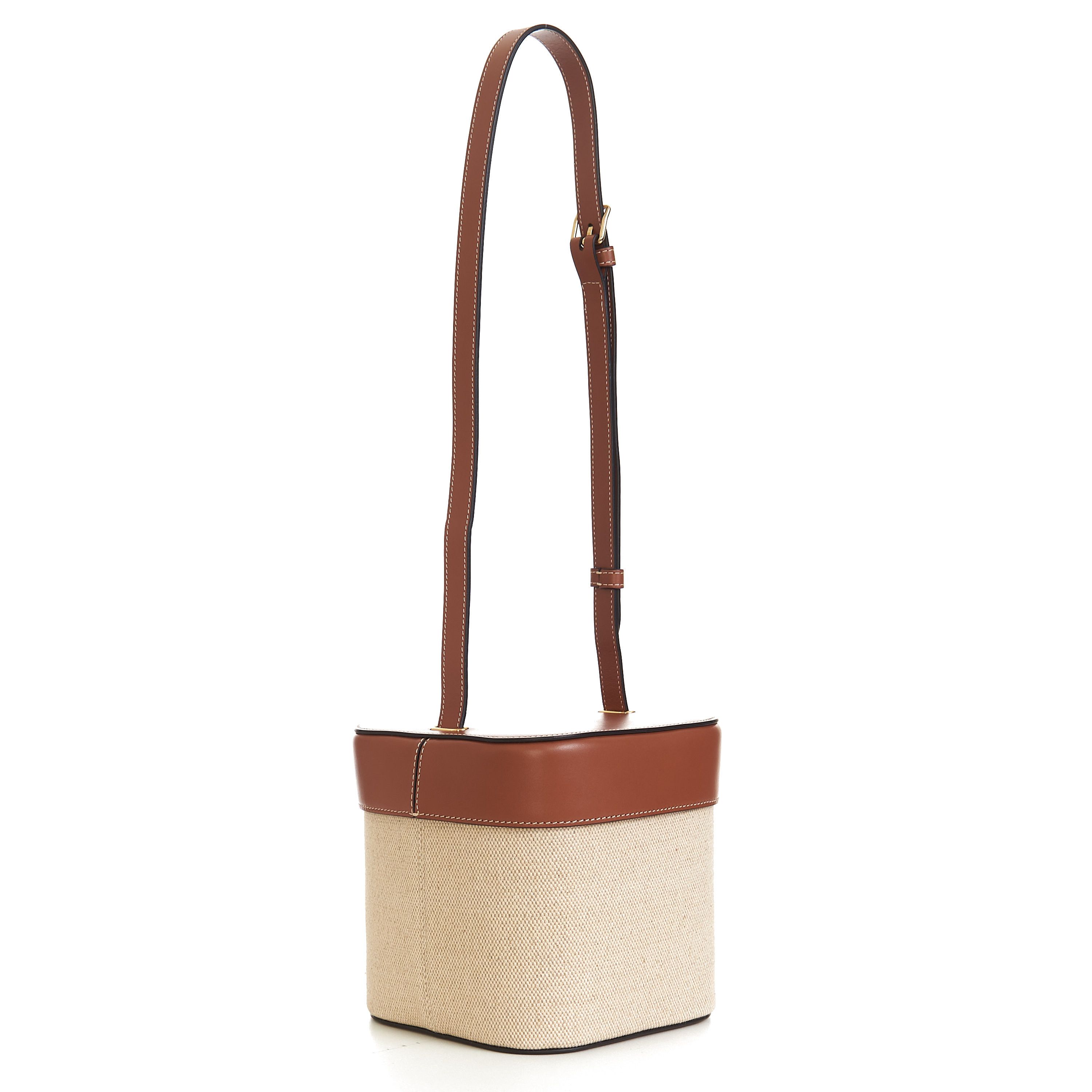 Celine Medium Box Cuir Triomphe In Natural Textile & Tan Calfskin Size ONE SIZE - 4 Thumbnail