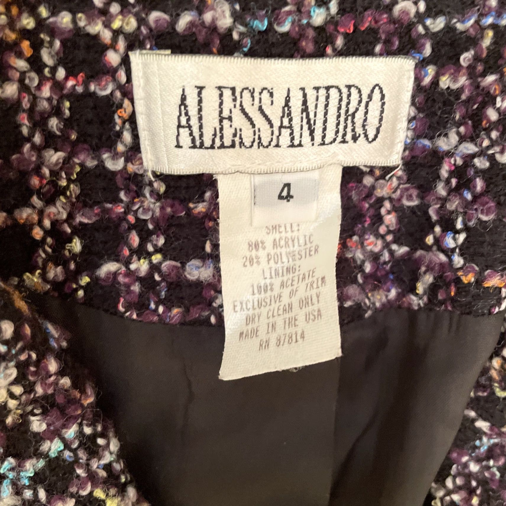 Vintage VINTAGE Alessandro Tweed Blazer Women 4 Button Lined Jacket Plaid Scalloped Edge Blazer Size S / US 4 / IT 40 - 4 Thumbnail