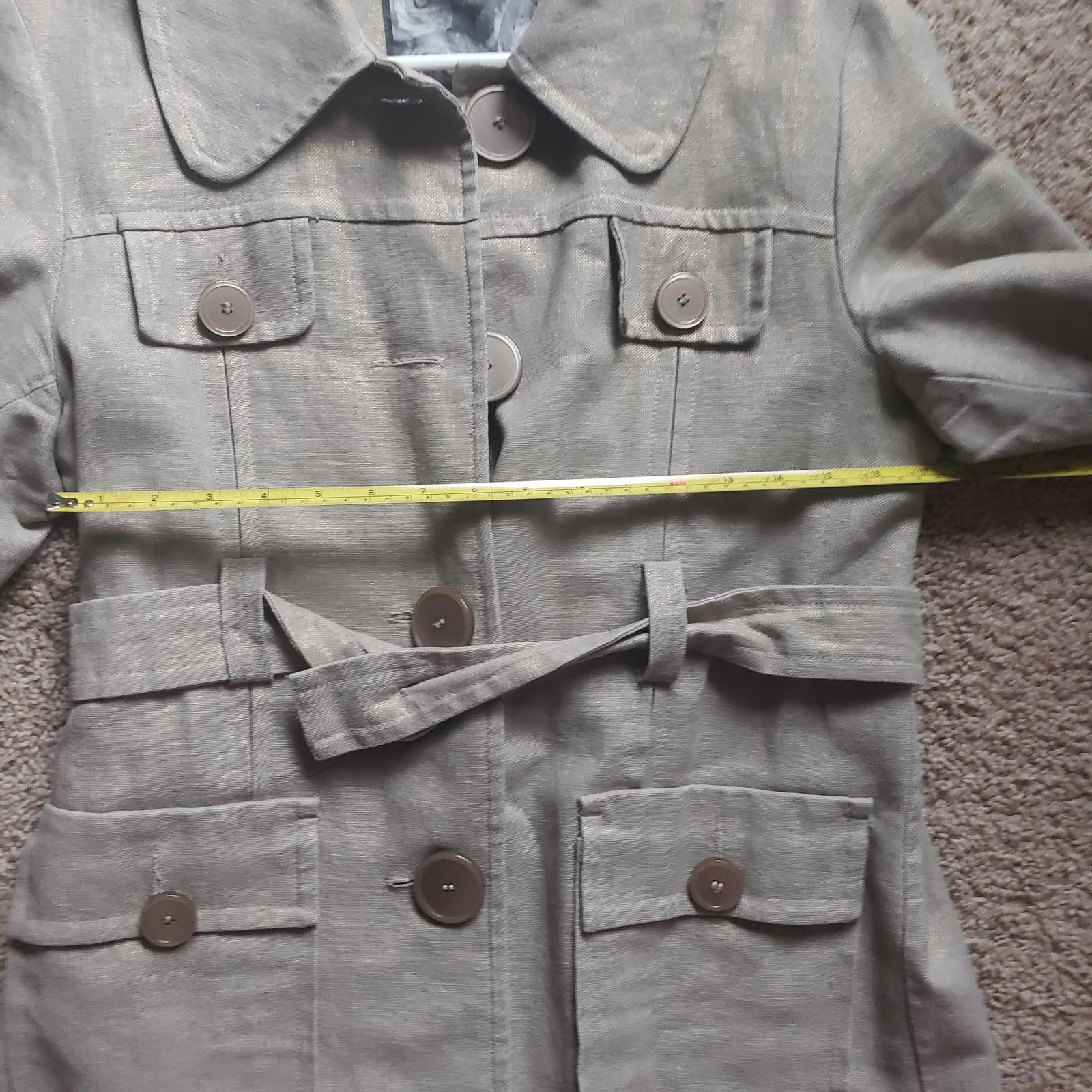 Designer Kensie Women's Stylish Beige Linen Jacket Trench Style Coat Size L / US 10 / IT 46 - 2 Thumbnail