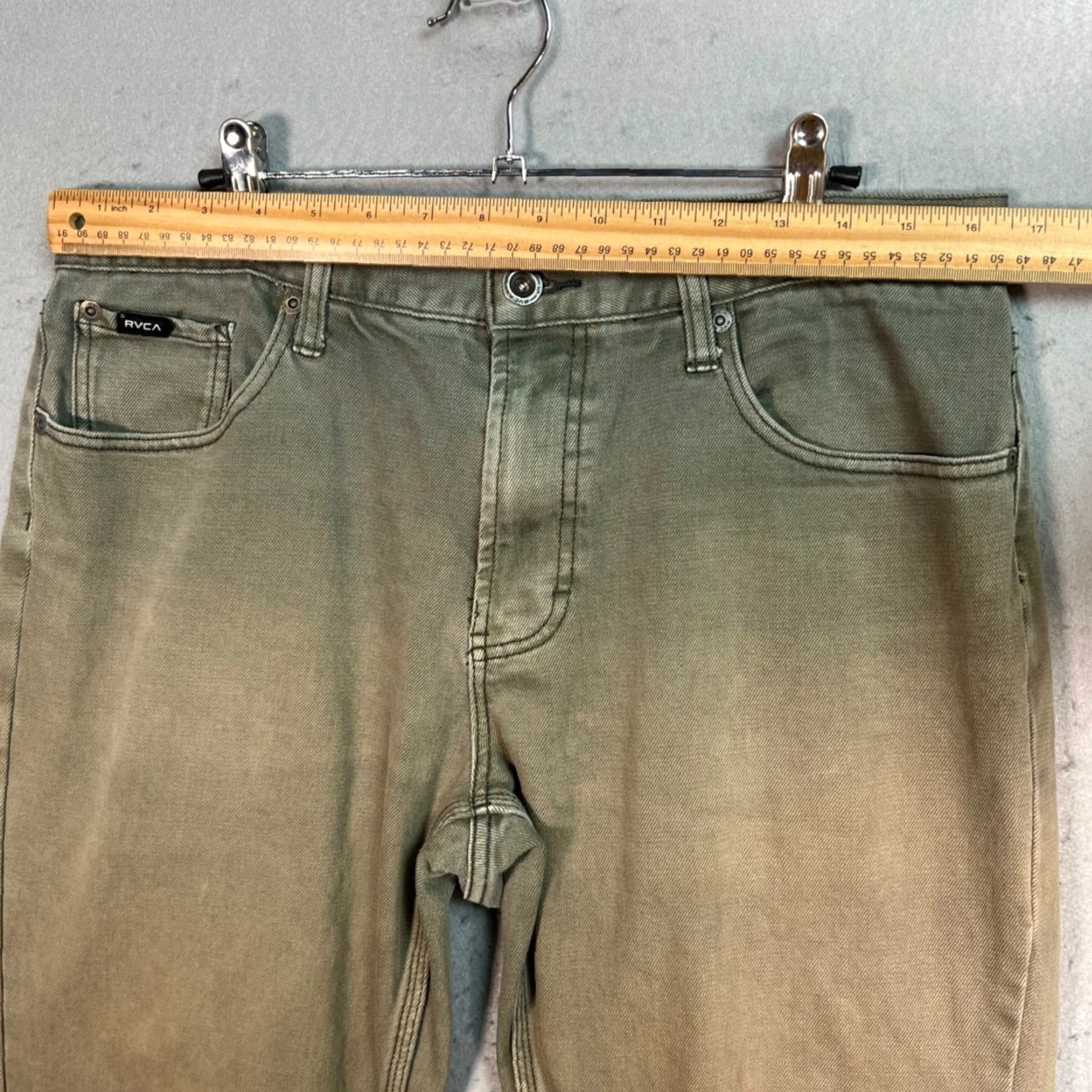 RVCA RVCA Mens Jeans 33 Slim Tapered Leg Green Cotton Blend Denim 5-Pocket Mens Modern Fit Size US 33 - 6 Thumbnail