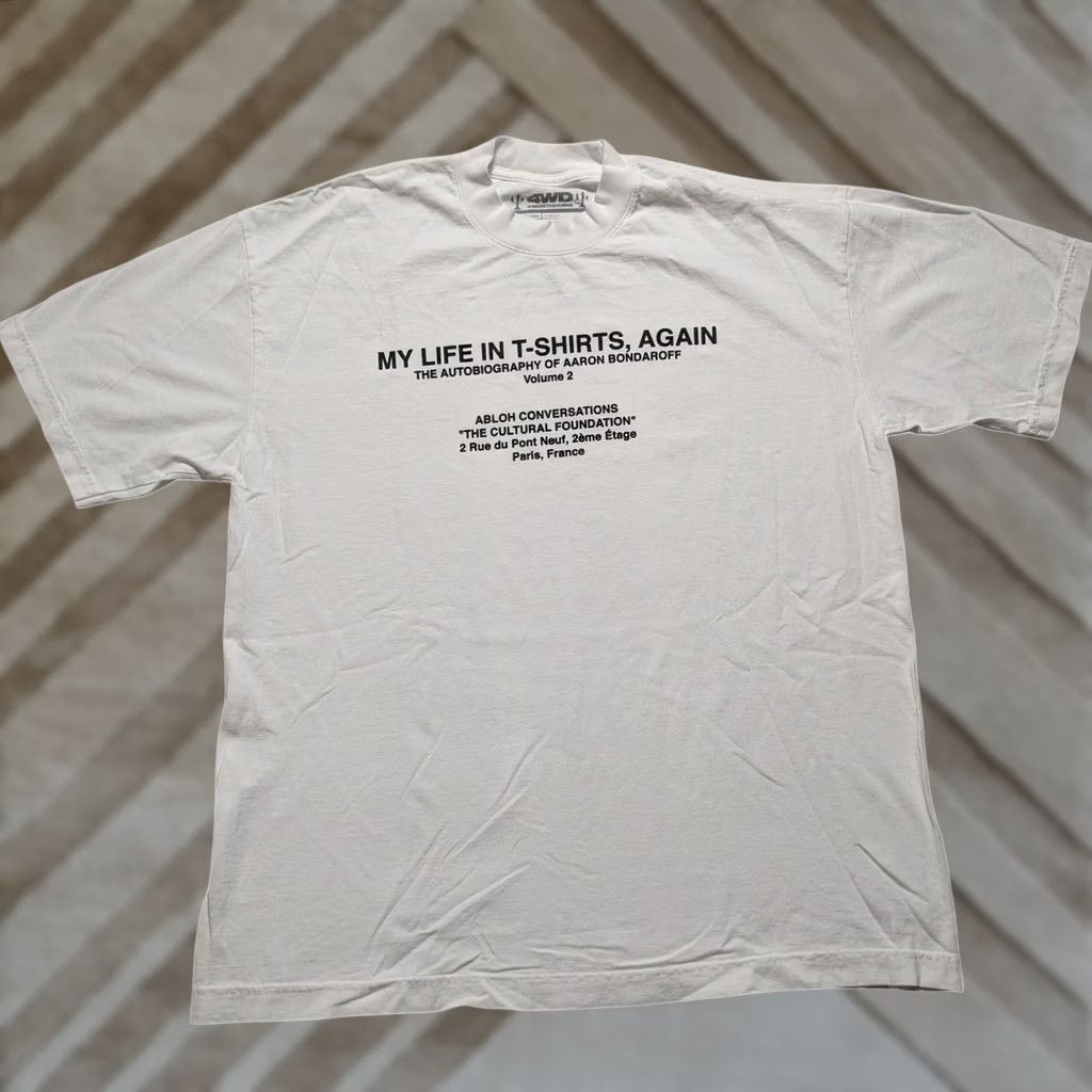 Vintage 4WD x Canary Yellow Virgil Abloh Conversations T-Shirt XL White Crew Neck Short Sleeve Graphic Print Logo Limited Edition Mens Fashion 2021 Rare Size US XL / EU 56 / 4 - 1 Thumbnail