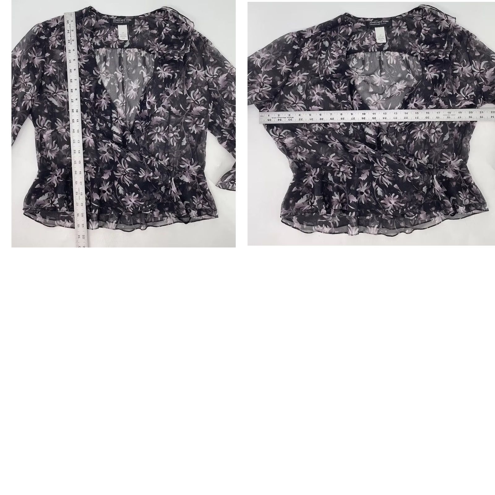 Jones New York Jones New York Cardigan Women 12P Sheer Floral Purple Black 100% Silk Button Front 3/4 Sleeve Size XL / US 12-14 / IT 48-50 - 9 Thumbnail