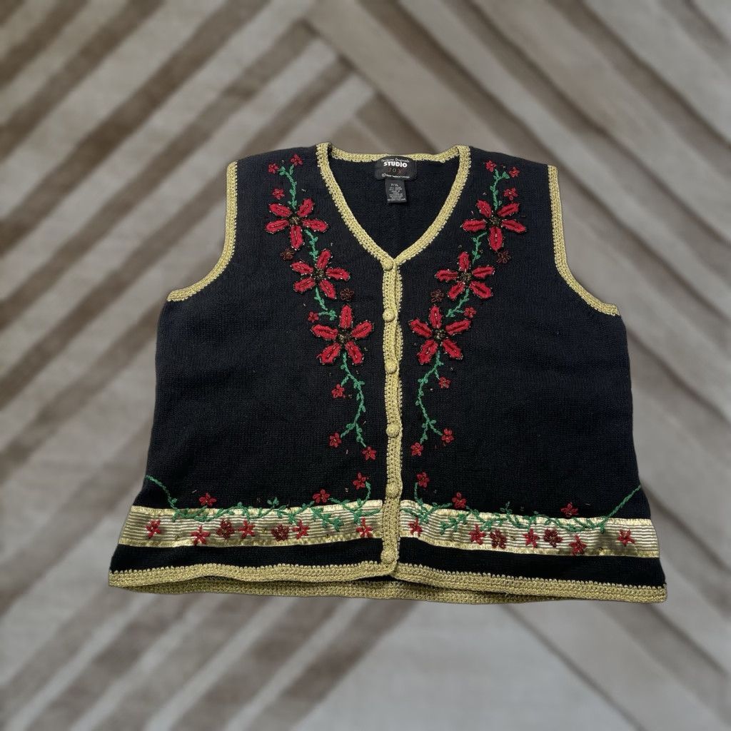 Vintage VINTAGE Studio Joy Embellished Floral Christmas Sweater Vest Knit Petite XL Ugly Size XS / US 0-2 / IT 36-38 - 1 Thumbnail