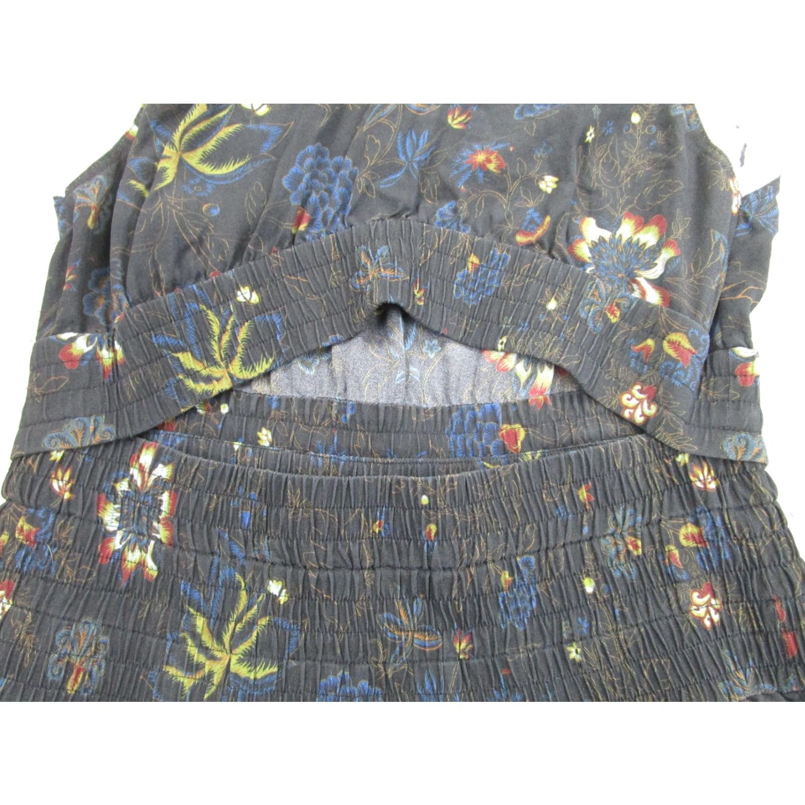 Vintage A.L.C. Dress Womens 6 Black Floral Maxi Sleeveless Cutout Smocked Waist Boho Size M / US 6-8 / IT 42-44 - 5 Thumbnail