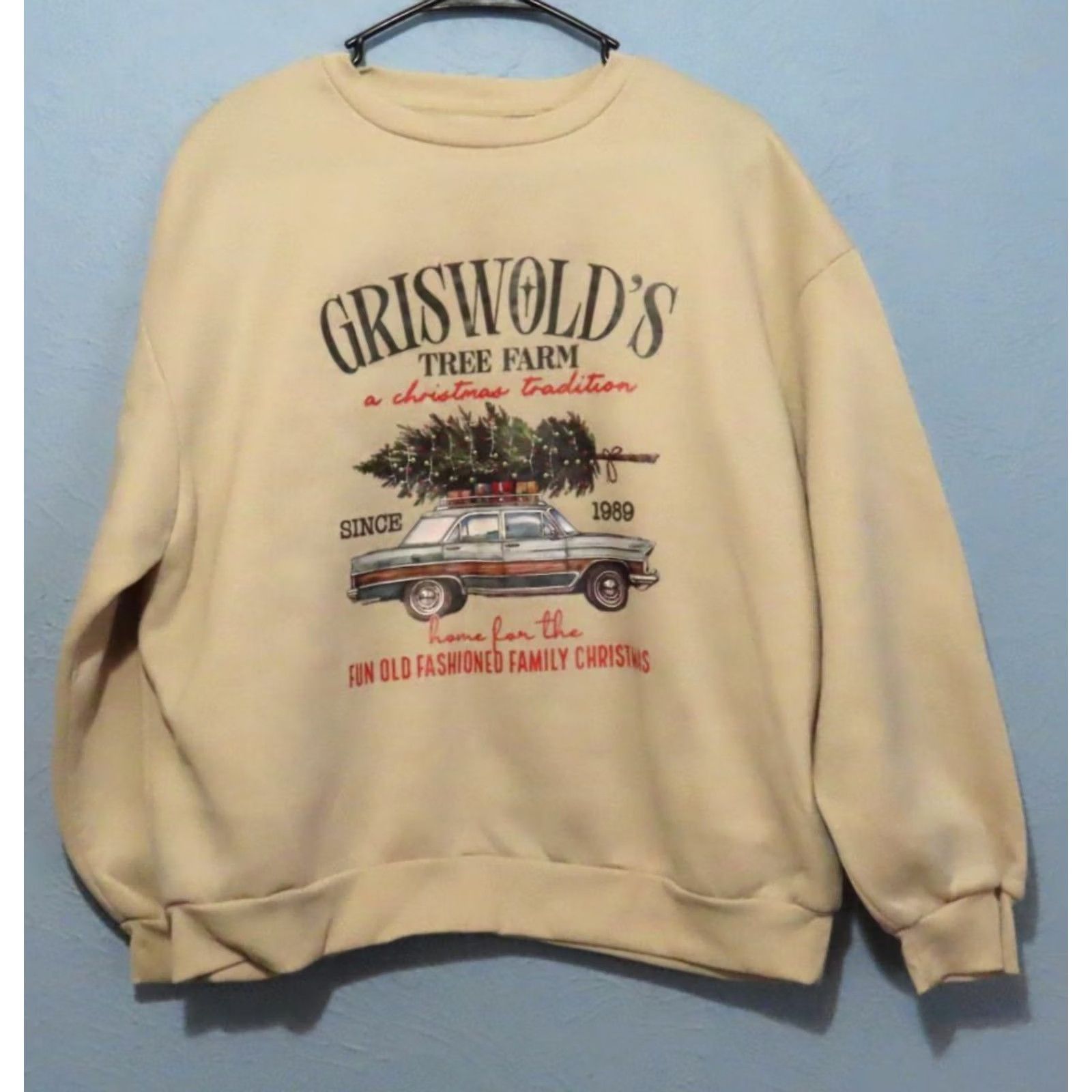 Shein VINTAGE None Griswold's Tree Farm Front Graphic Tan Sweatshirt Size US XL / EU 56 / 4 - 2 Thumbnail