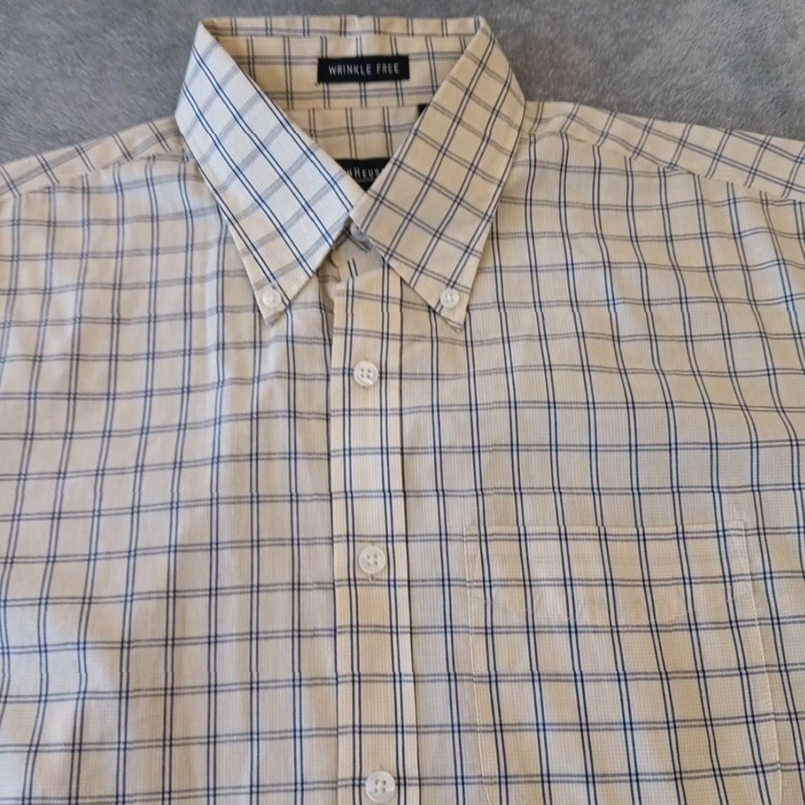 Van Heusen Van Heusen Shirt Mens Large Yellow Plaid Short Sleeve Button-Down Cotton Blend Size US L / EU 52-54 / 3 - 2 Thumbnail
