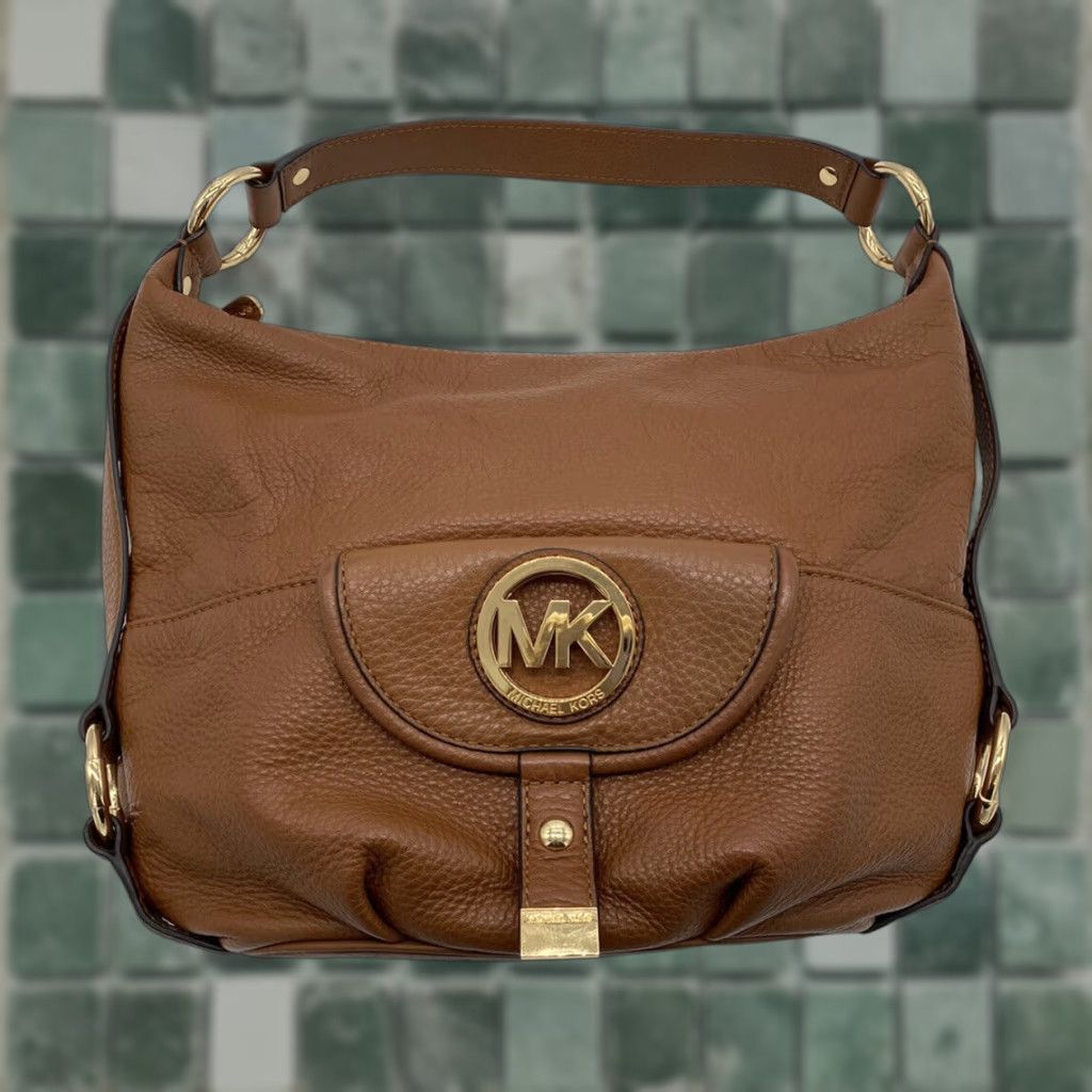Michael Kors Hobo Bag Medium Saddle Tan Pebble Leather Shoulder Purse Womens