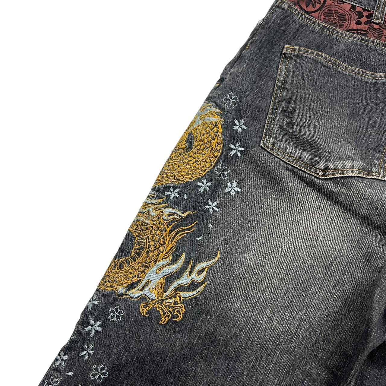 Japanese Brand Vintage Embroidered Dragon Japanese Denim Jeans - Waist: 37 Size US 37 - 3 Thumbnail