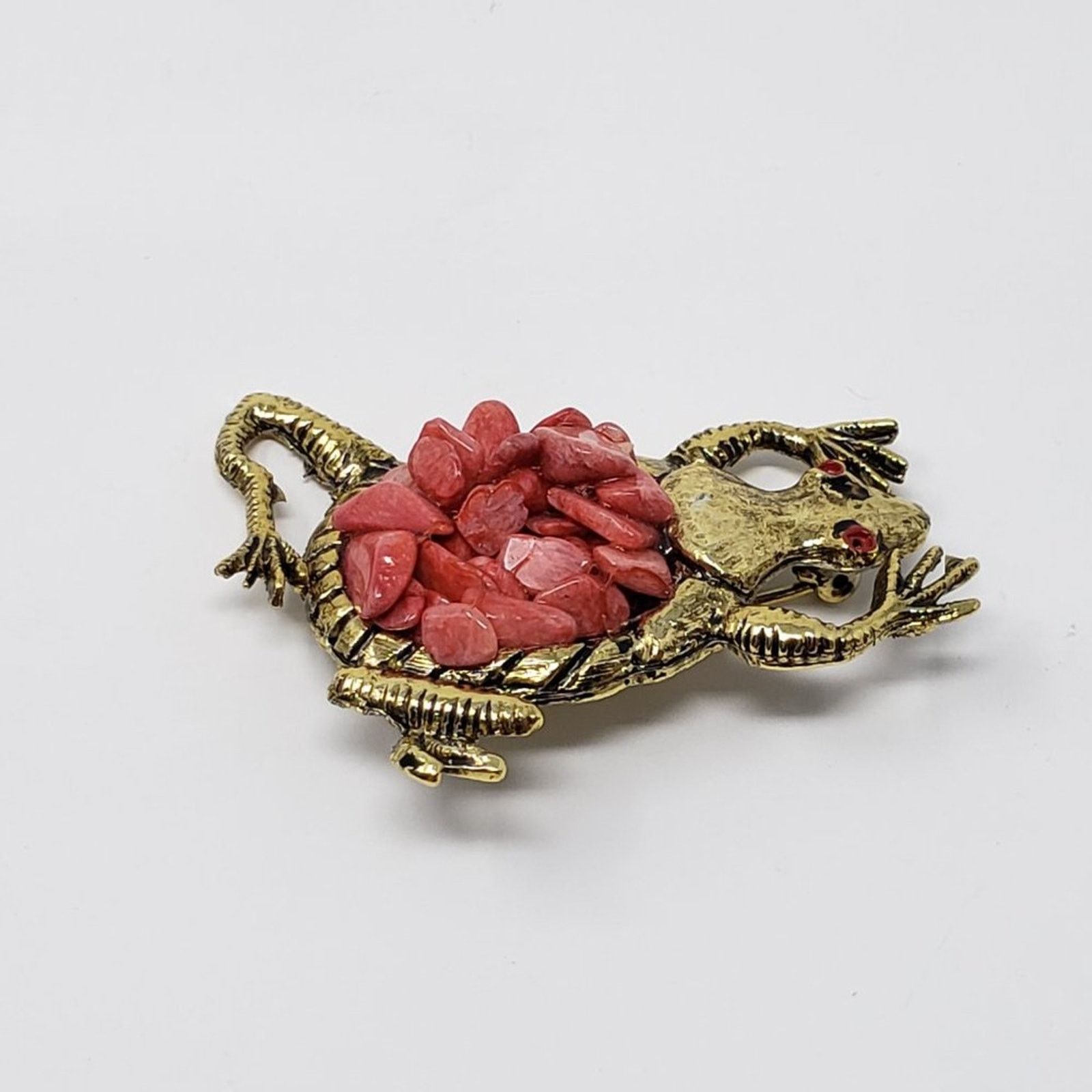 Other Gold-Tone Frog Brooch Blush Rose Colored Stone Body Red Eyes Size ONE SIZE - 2 Thumbnail