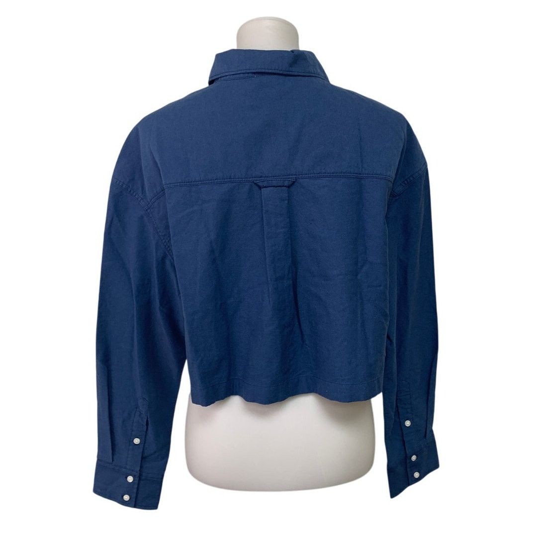 American Eagle Outfitters New Aerie Small Long Sleeve Cropped Collared Button Up Shirt Size S / US 4 / IT 40 - 5 Thumbnail
