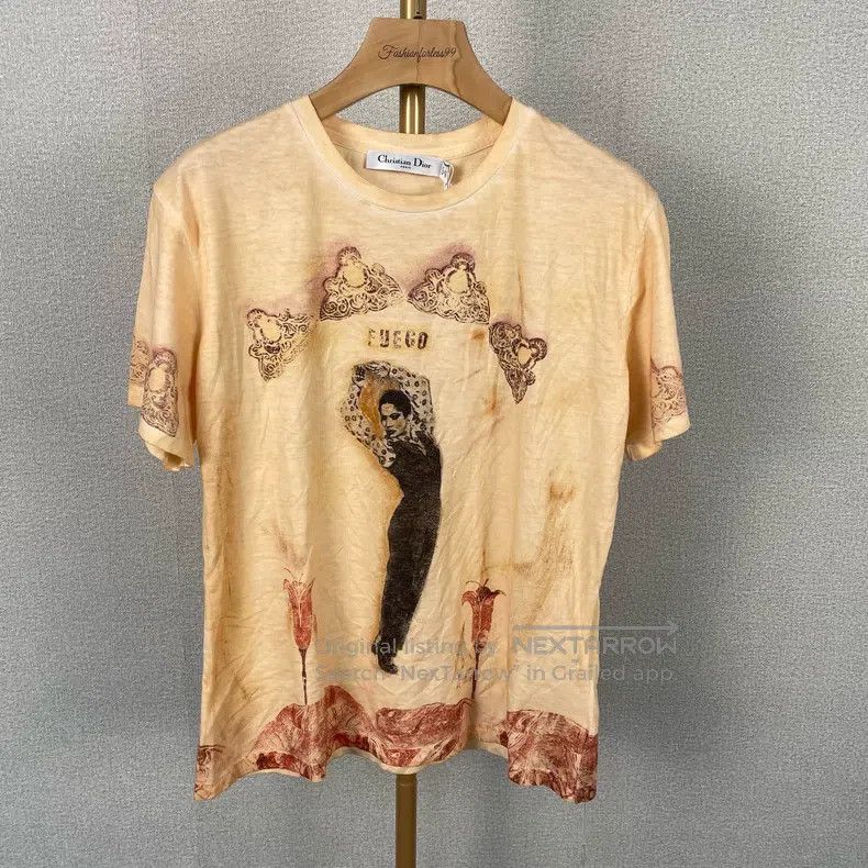 Dior Dior Yellow character pattern printed cotton round-neck sh Size L / US 10 / IT 46 - 1 Thumbnail