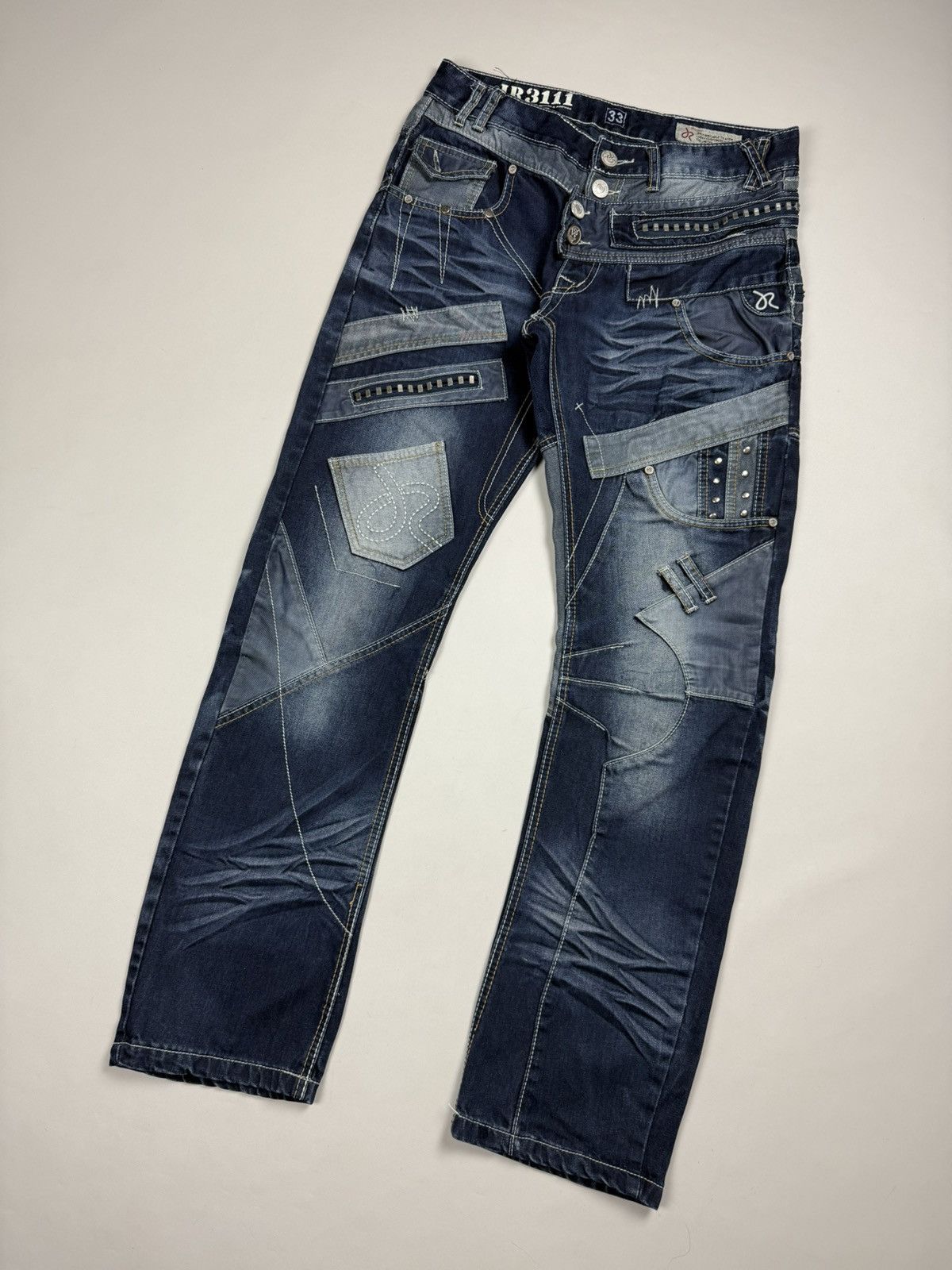 Japanese Brand J-Rag Men’s Japanese Style Multipocket Patchwork Jeans Size US 33 - 4 Thumbnail
