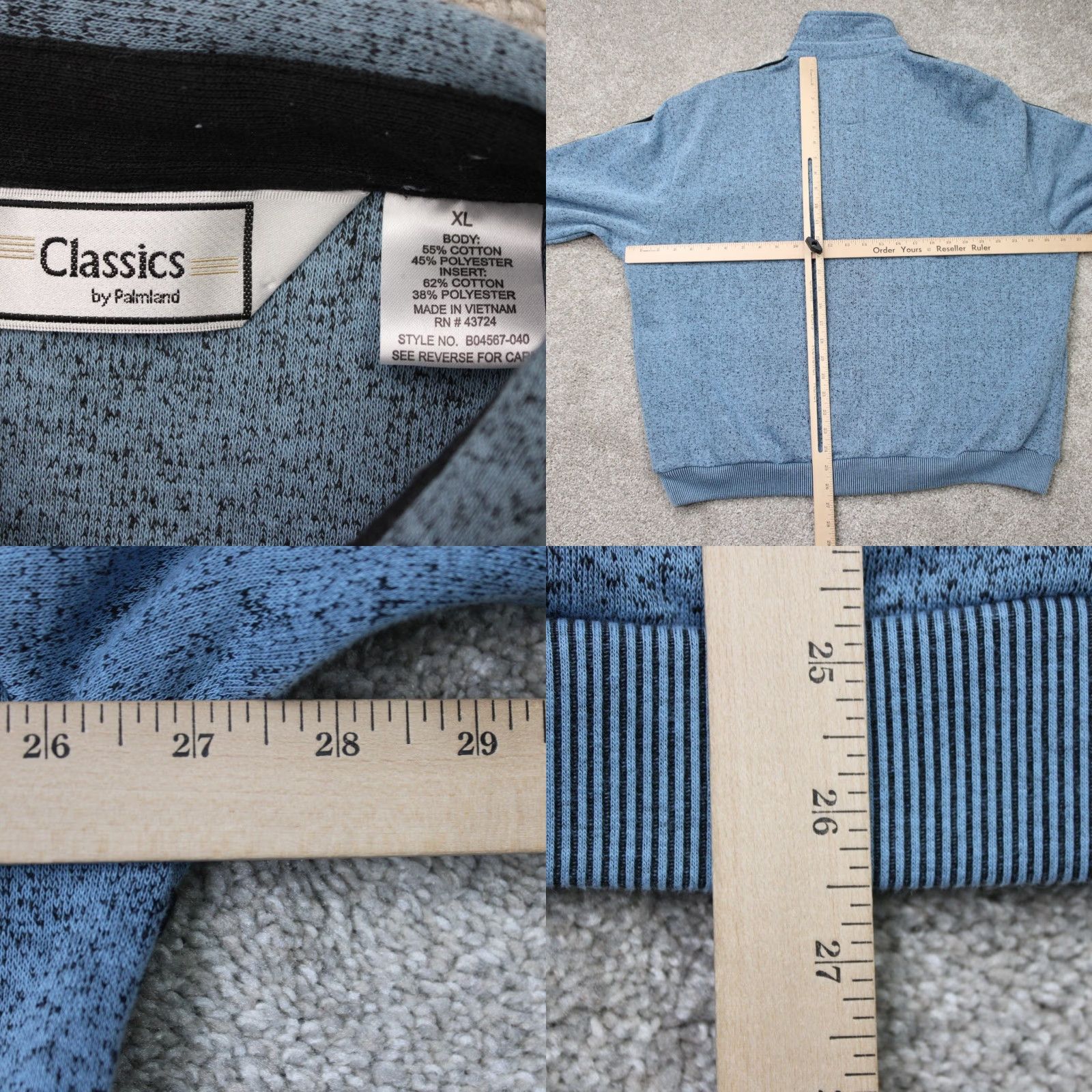Vintage Classics by Palmland Polo Shirt Mens Blue Cotton/Polyester Long Sleeve Pullover Size US L / EU 52-54 / 3 - 8 Thumbnail
